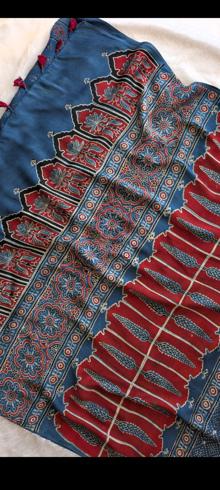 Ajrakh Saree in Modal Silk - Hand Block Print and Naturally Dyed | TheRangBhoomi