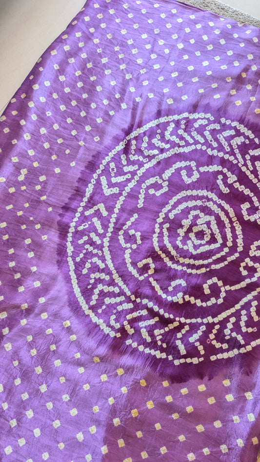 Purple modal silk fabric with white geometric patterns