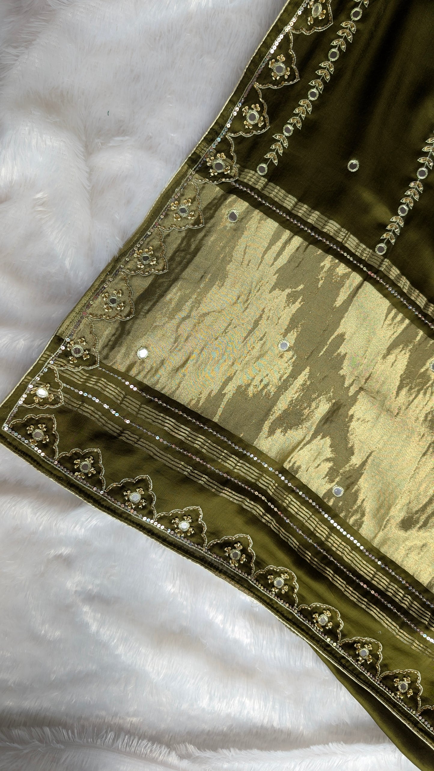 Olive Green Hand Embroidery Saree in Modal Silk | TheRangBhoomi