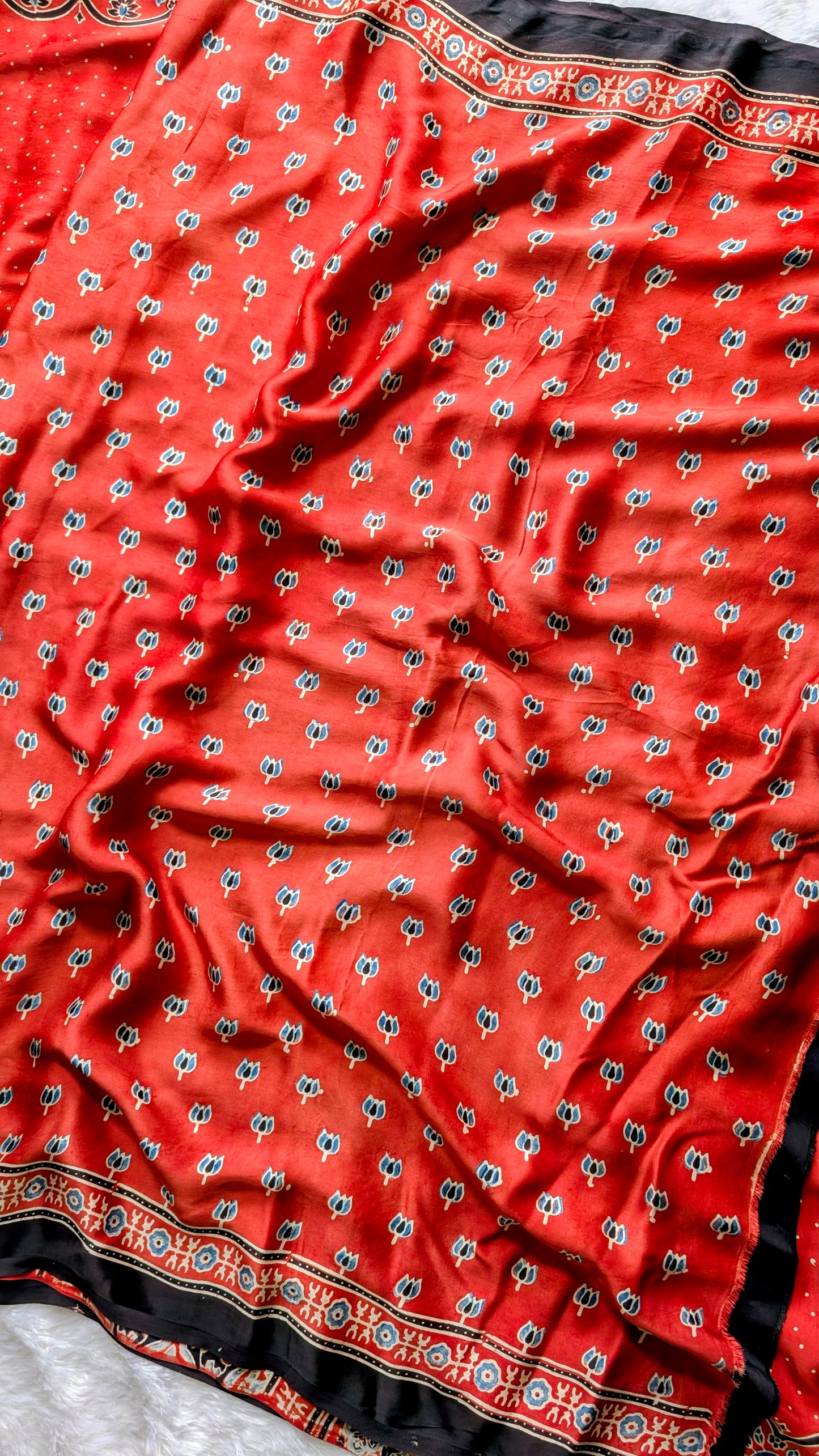 therangbhoomi ajrakh saree in modal silk