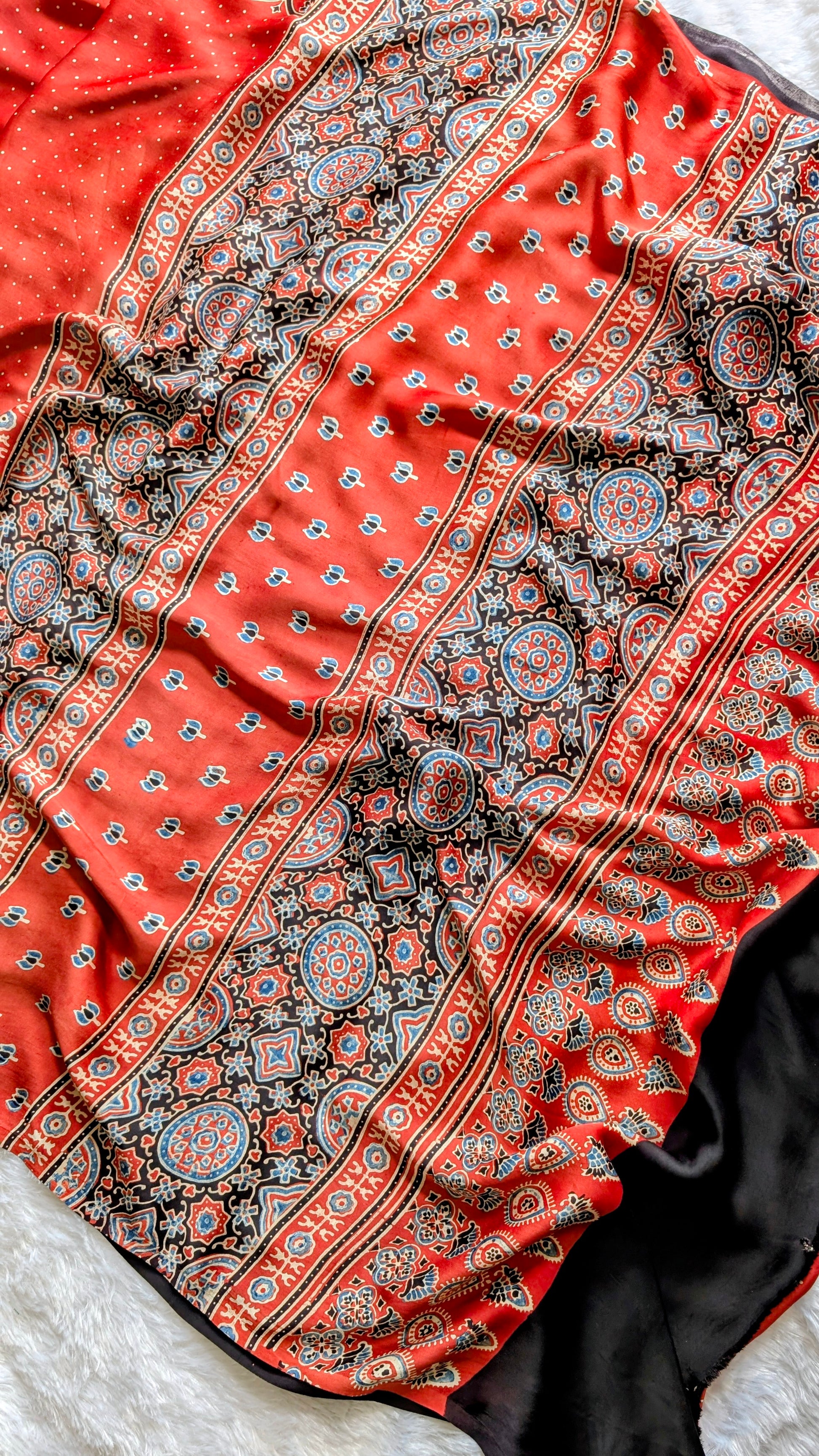 ajrakh saree red blouse therangbhoomi modal silk