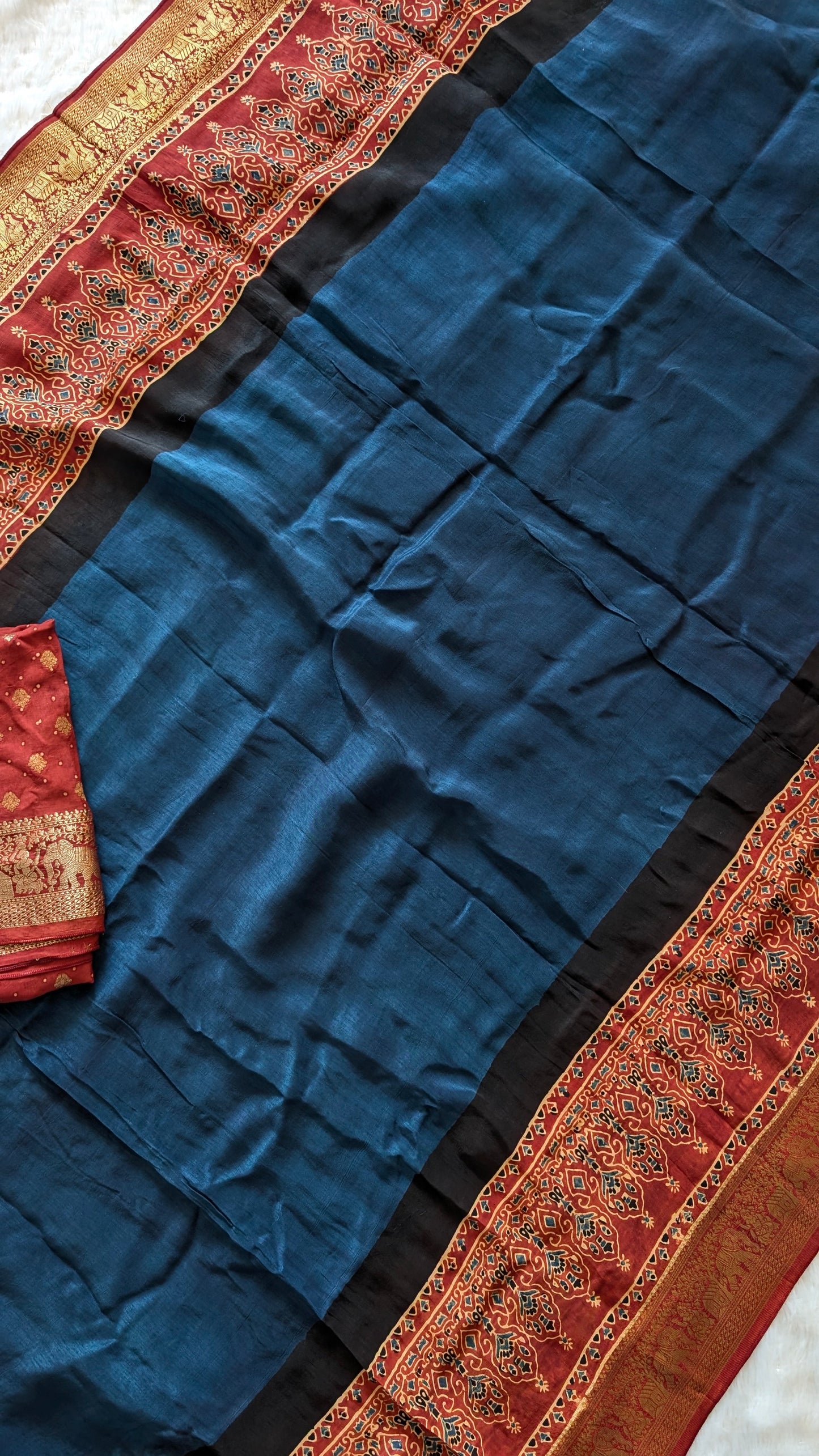 Dola Silk | Ajrakh | Blue and Red
