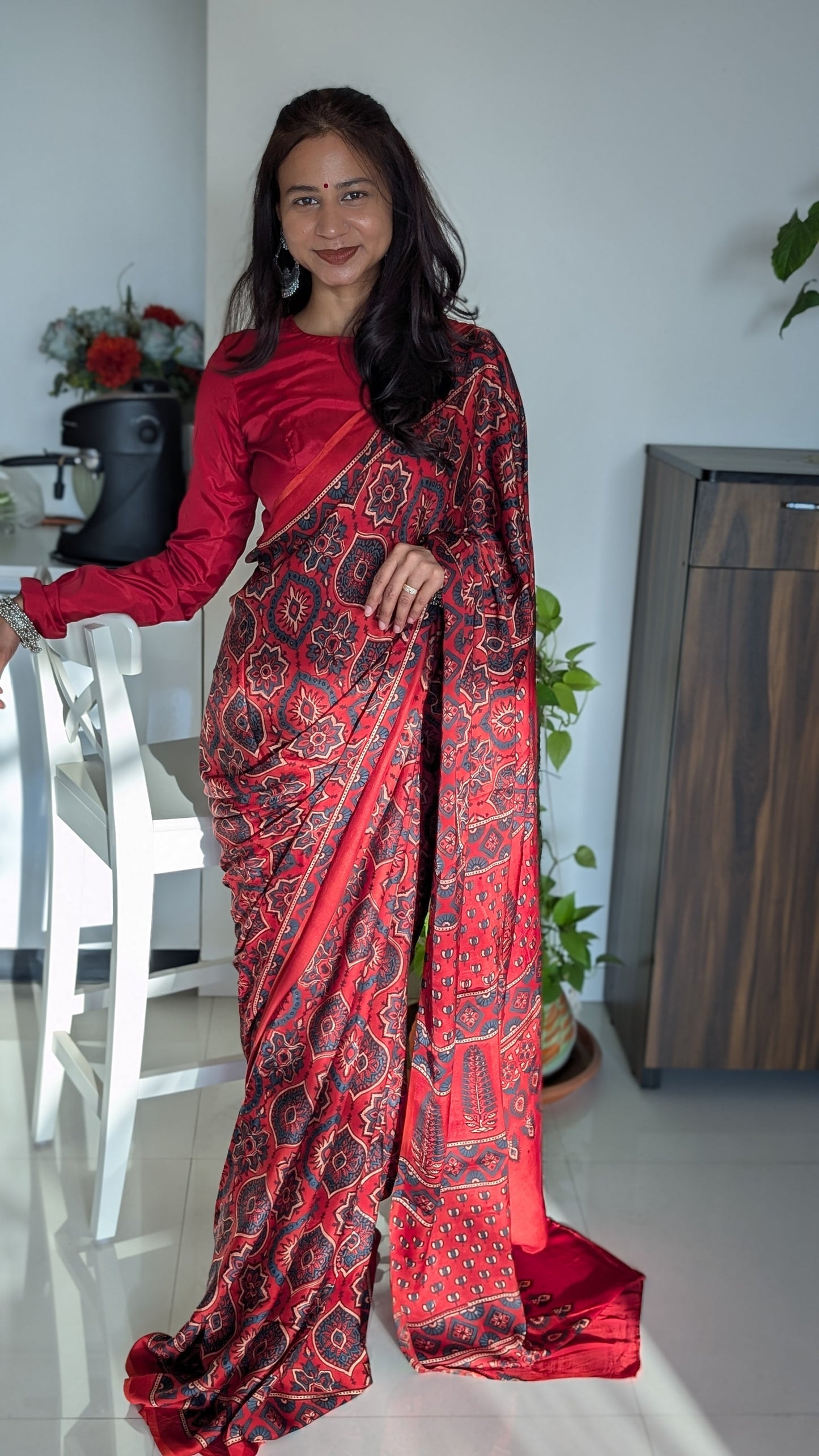 [PRE ORDER ONLY] Ajrakh Saree in Modal Silk - Hand Block Print and Naturally Dyed | TheRangBhoomi