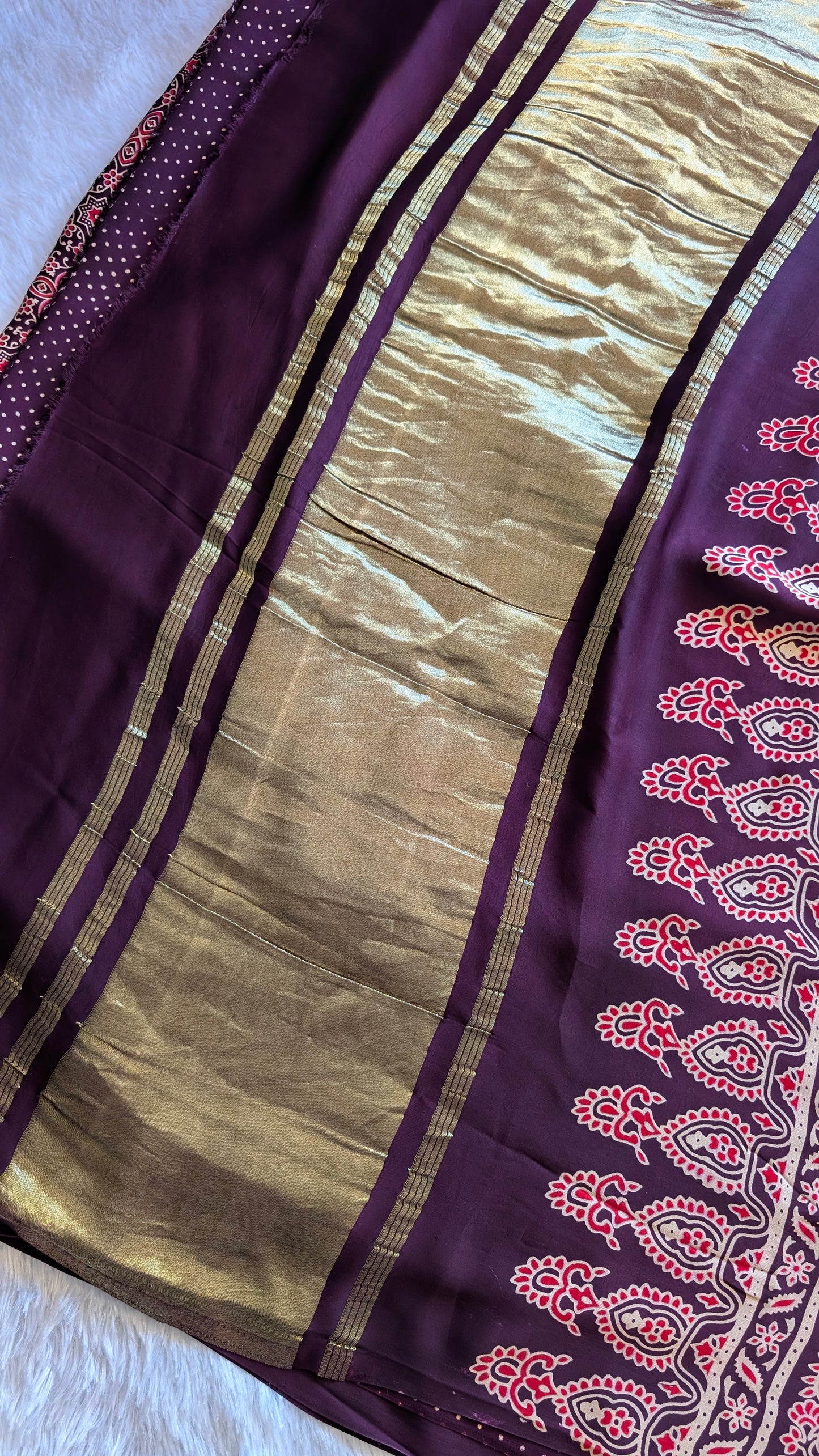Ajrakh Saree Tissue Pallu | Modal Silk | Printed