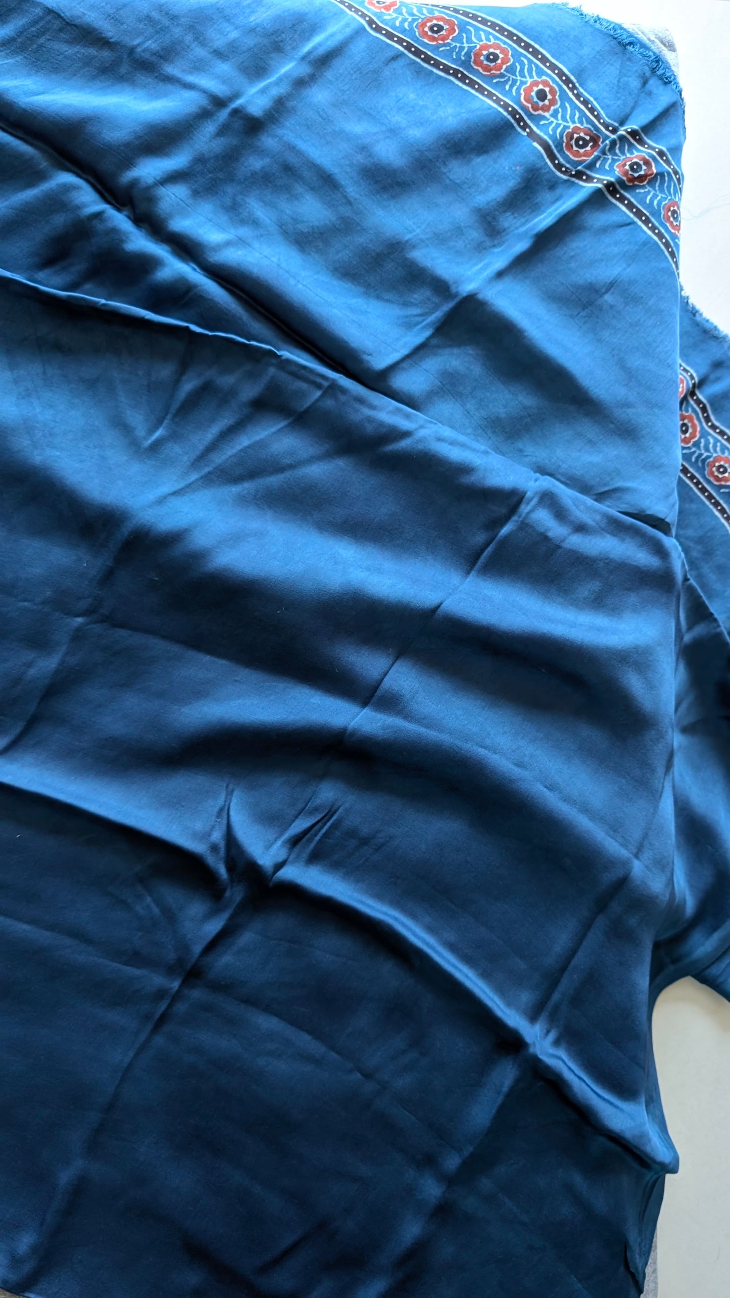 Ajrakh Modal Silk | Suit Set | Blue | Handembroidery | 3 PC