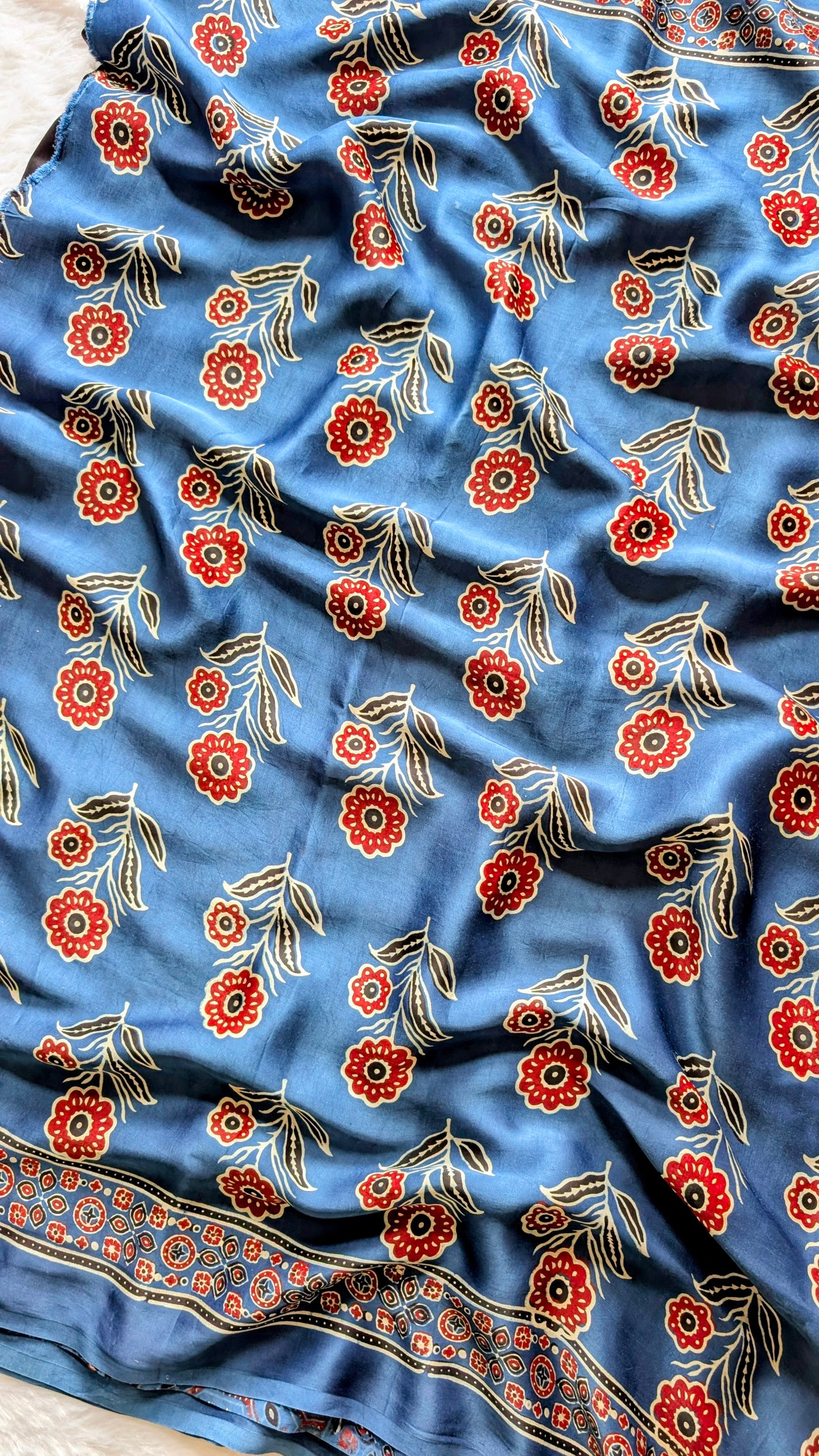 [PRE ORDER ONLY] Ajrakh Saree in Modal Silk - Hand Block Print and Naturally Dyed | TheRangBhoomi