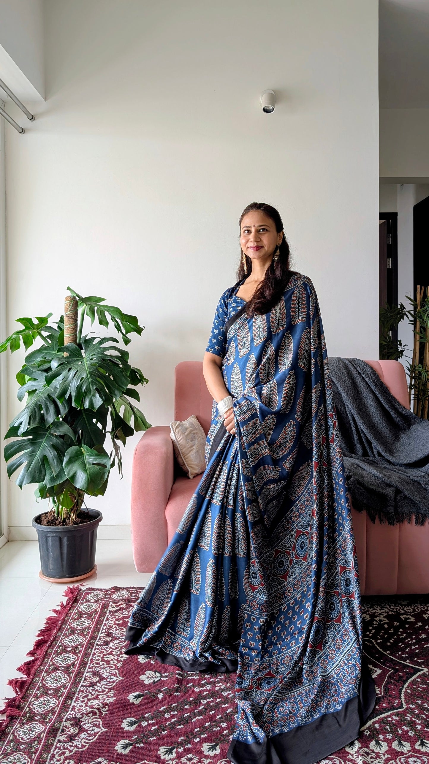 [PRE ORDER ONLY] Ajrakh Saree in Modal Silk - Hand Block Print and Naturally Dyed | TheRangBhoomi