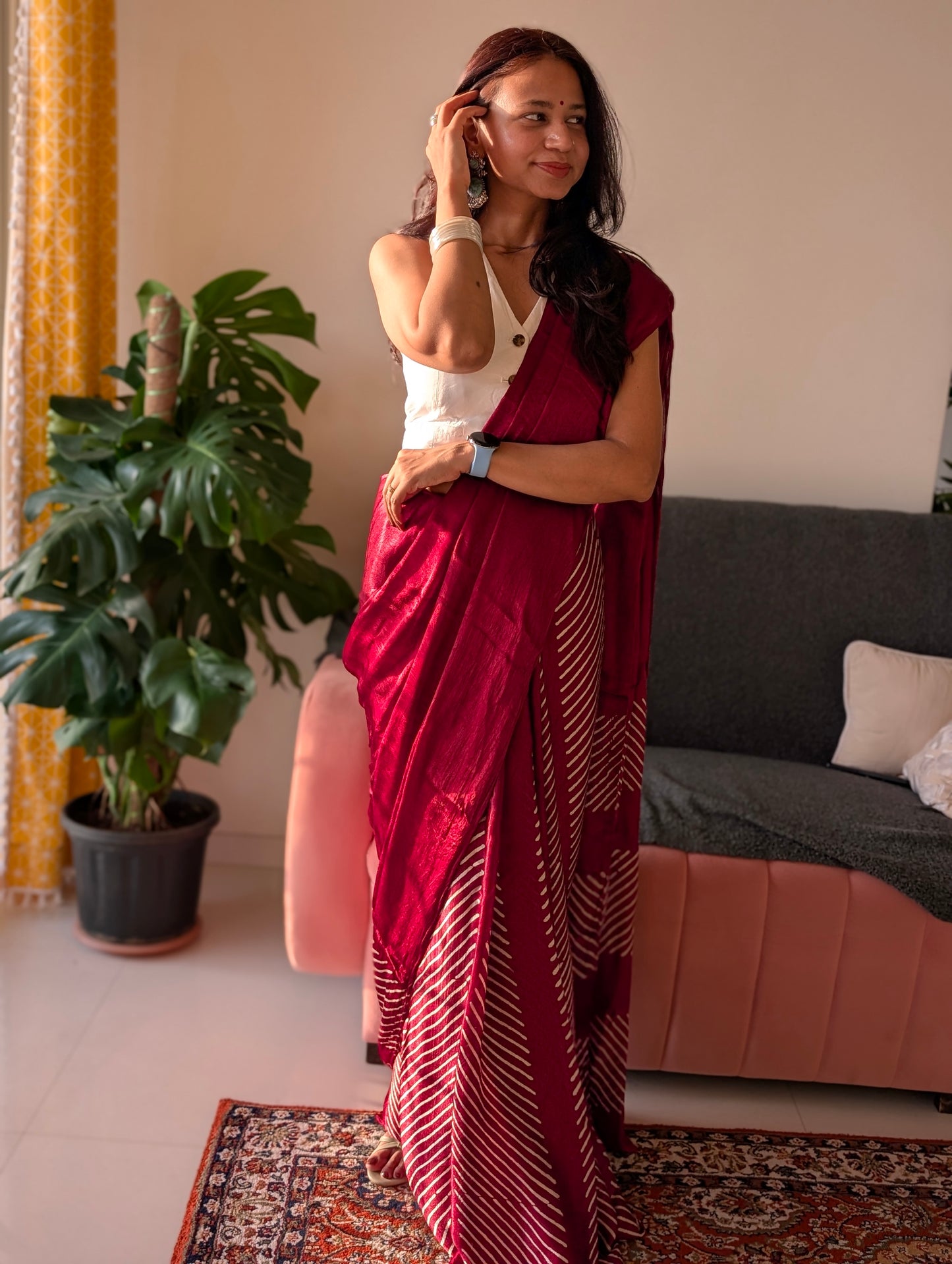 Ajrakh Saree in Modal Silk - Hand Block Print and Naturally Dyed | TheRangBhoomi