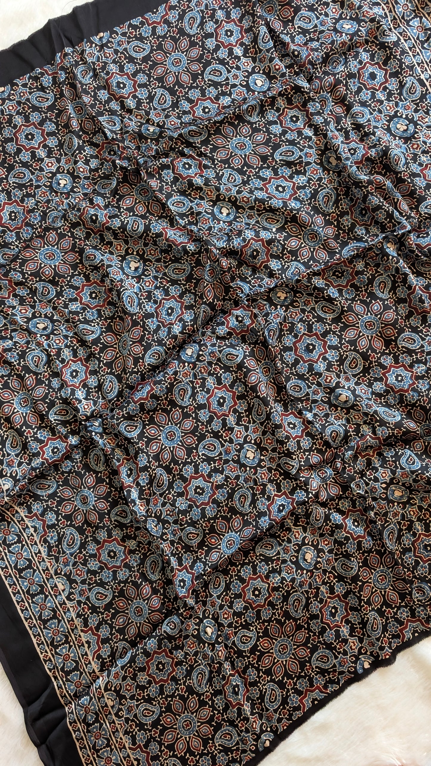 Blue Bandhani Saree with Ajrakh Pallu | TheRangBhoomi Fusion Saree (Copy)