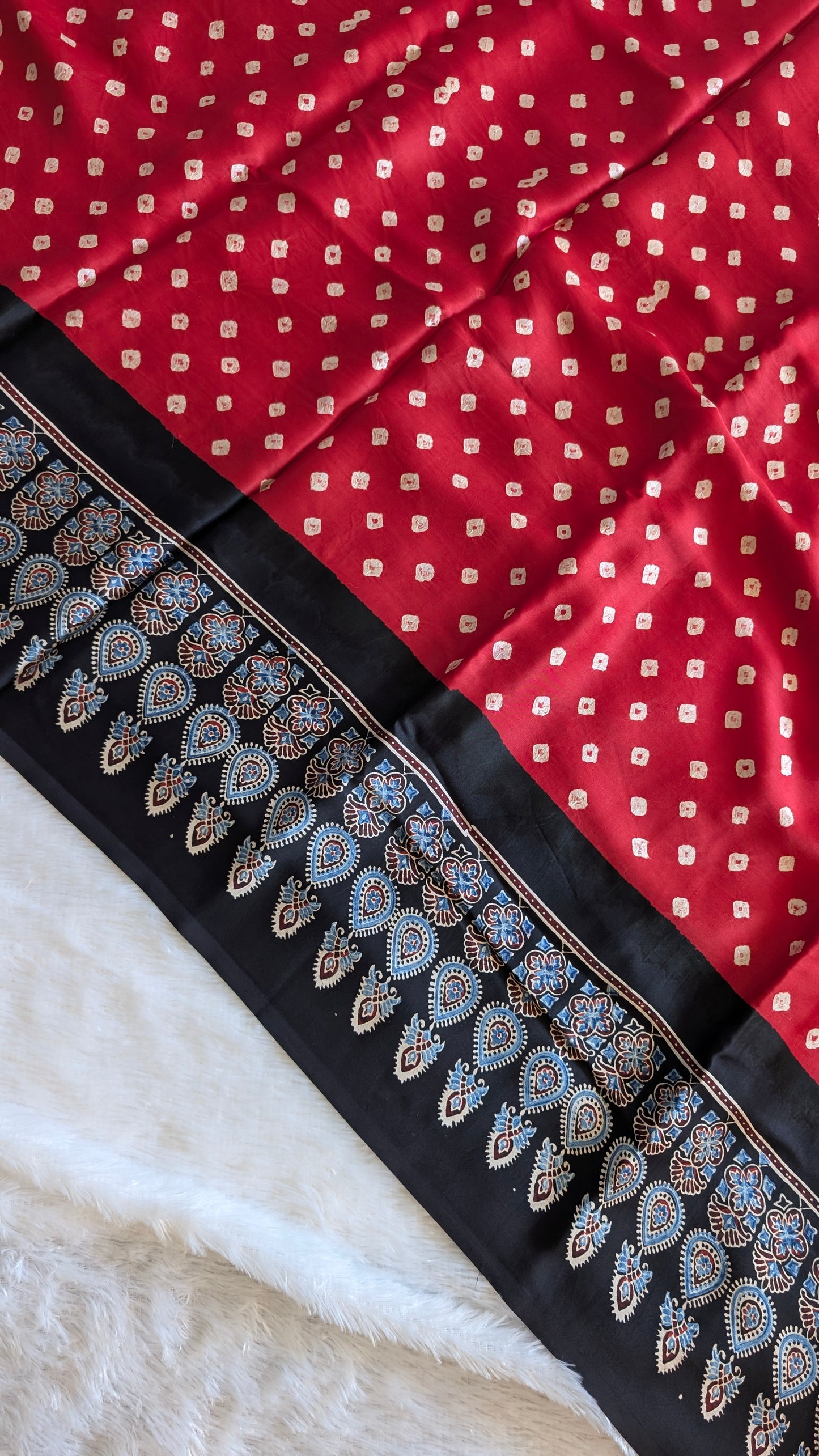 Blue Bandhani Saree with Ajrakh Pallu | TheRangBhoomi Fusion Saree (Copy)