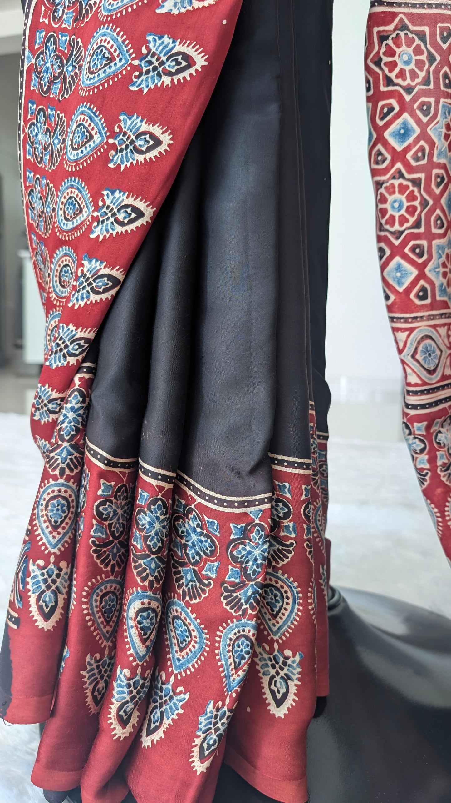 Ajrakh Saree in Modal Silk - Hand Block Print and Naturally Dyed | TheRangBhoomi