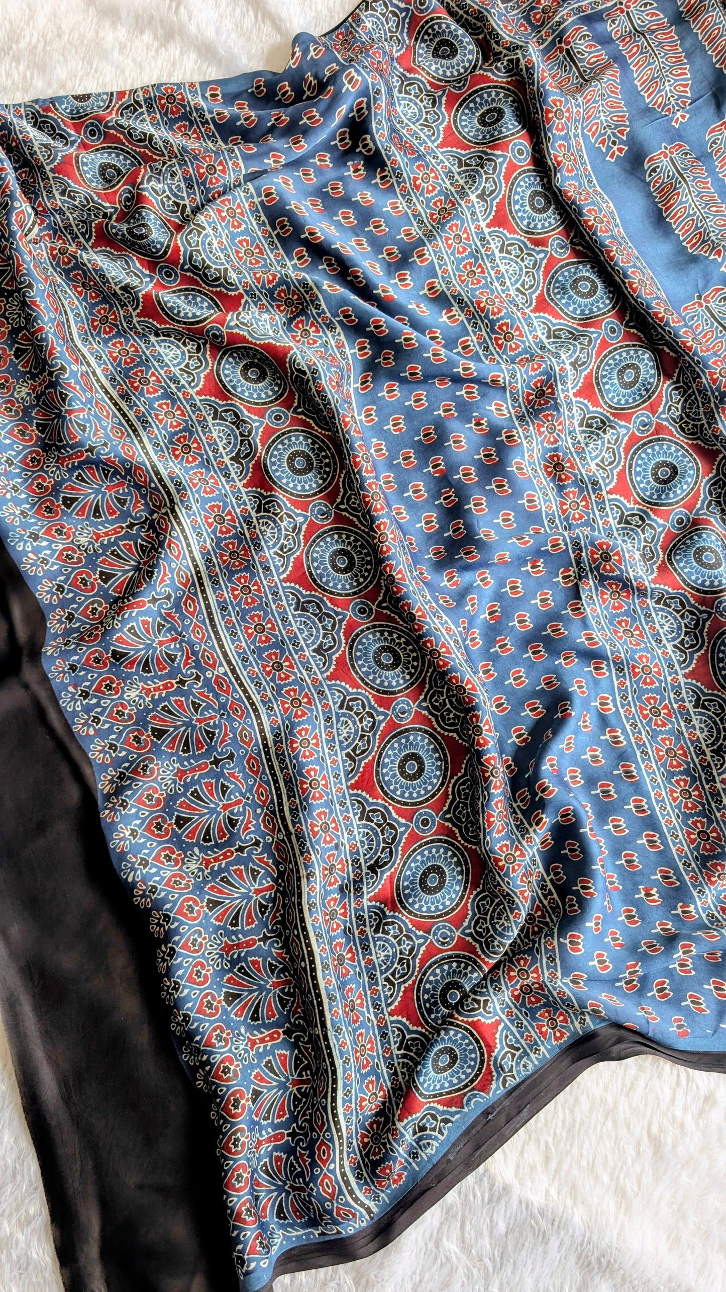 [PRE ORDER ONLY] Ajrakh Saree in Modal Silk - Hand Block Print and Naturally Dyed | TheRangBhoomi