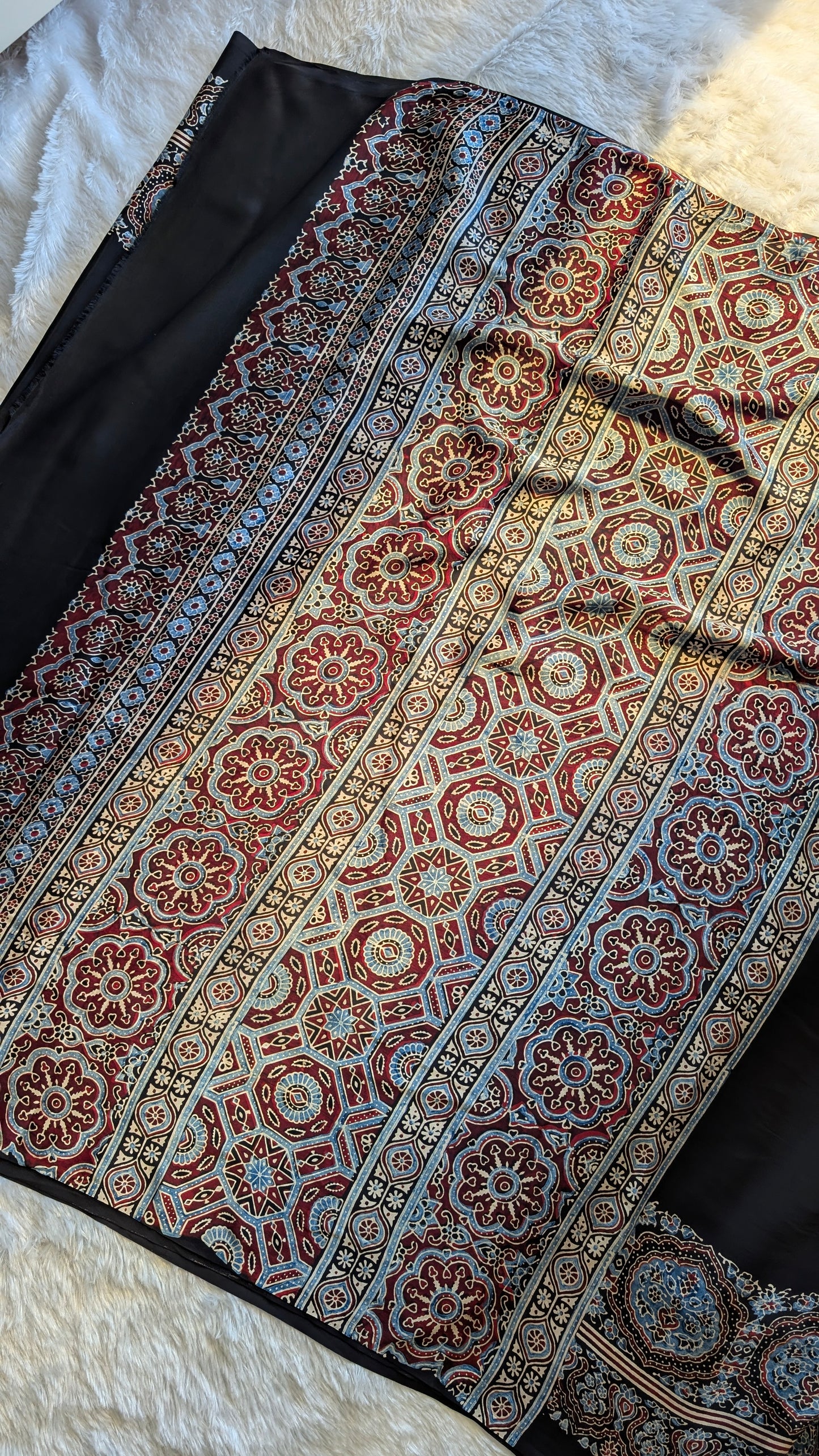 [PRE ORDER ONLY] Ajrakh Saree in Modal Silk - Hand Block Print and Naturally Dyed | TheRangBhoomi