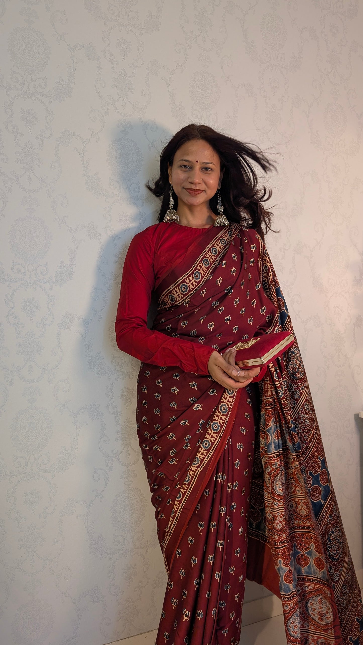 [PRE ORDER ONLY] Ajrakh Saree in Modal Silk - Hand Block Print and Naturally Dyed | TheRangBhoomi
