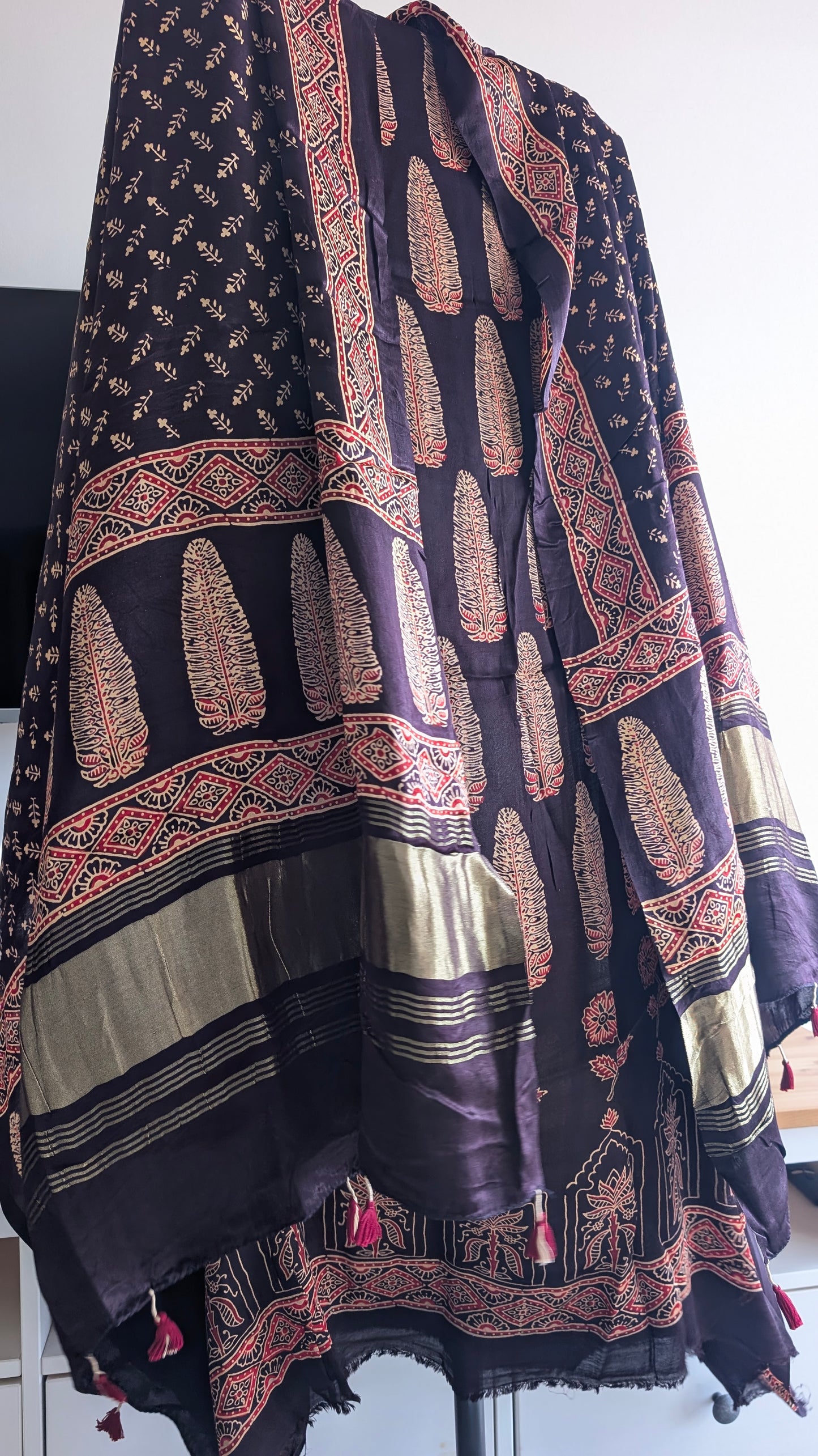 Ajrakh Modal Silk | Suit Set | Black | 2 PC