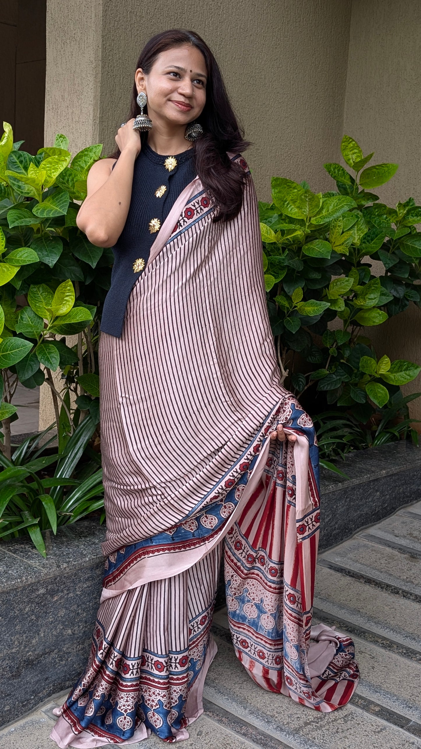 [PRE ORDER ONLY] Ajrakh Saree in Modal Silk - Hand Block Print and Naturally Dyed | TheRangBhoomi