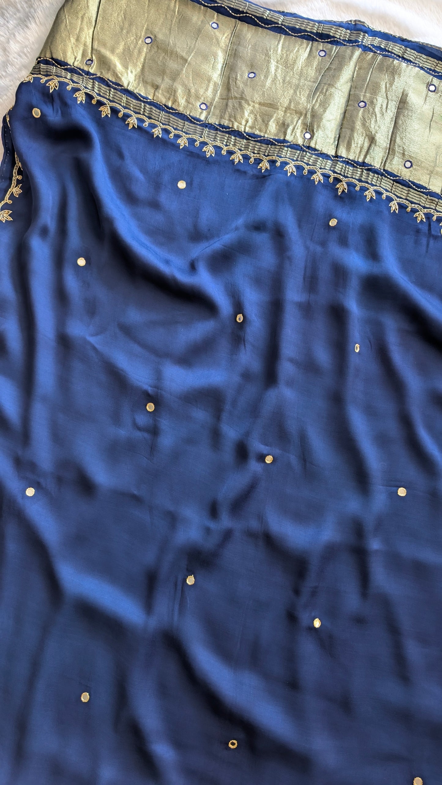 Navy Blue Hand Embroidery Saree in Modal Silk | TheRangBhoomi
