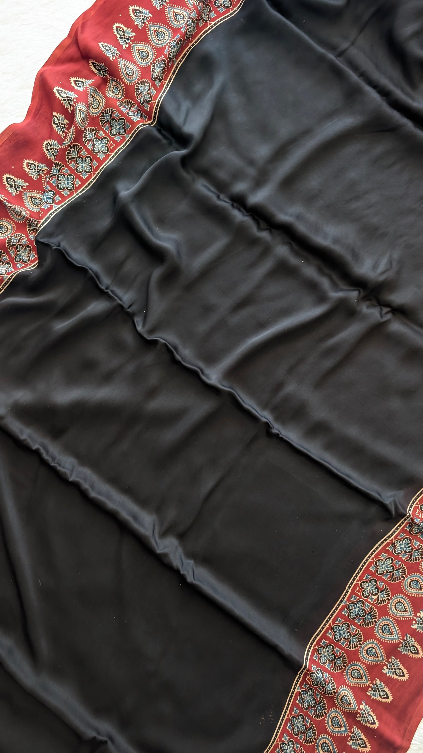 Ajrakh Saree in Modal Silk - Hand Block Print and Naturally Dyed | TheRangBhoomi