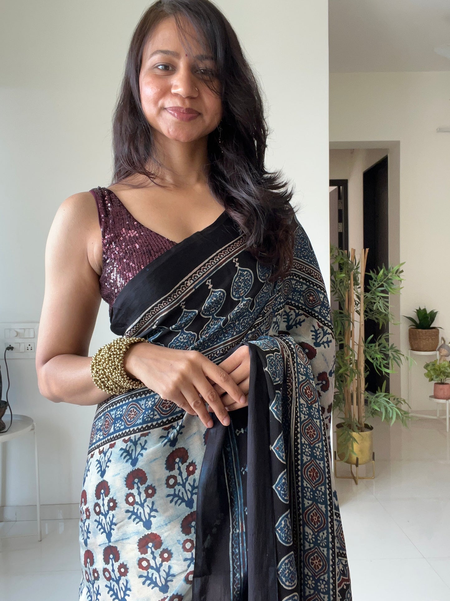 [PRE ORDER ONLY] Ajrakh Saree in Modal Silk - Hand Block Print and Naturally Dyed | TheRangBhoomi