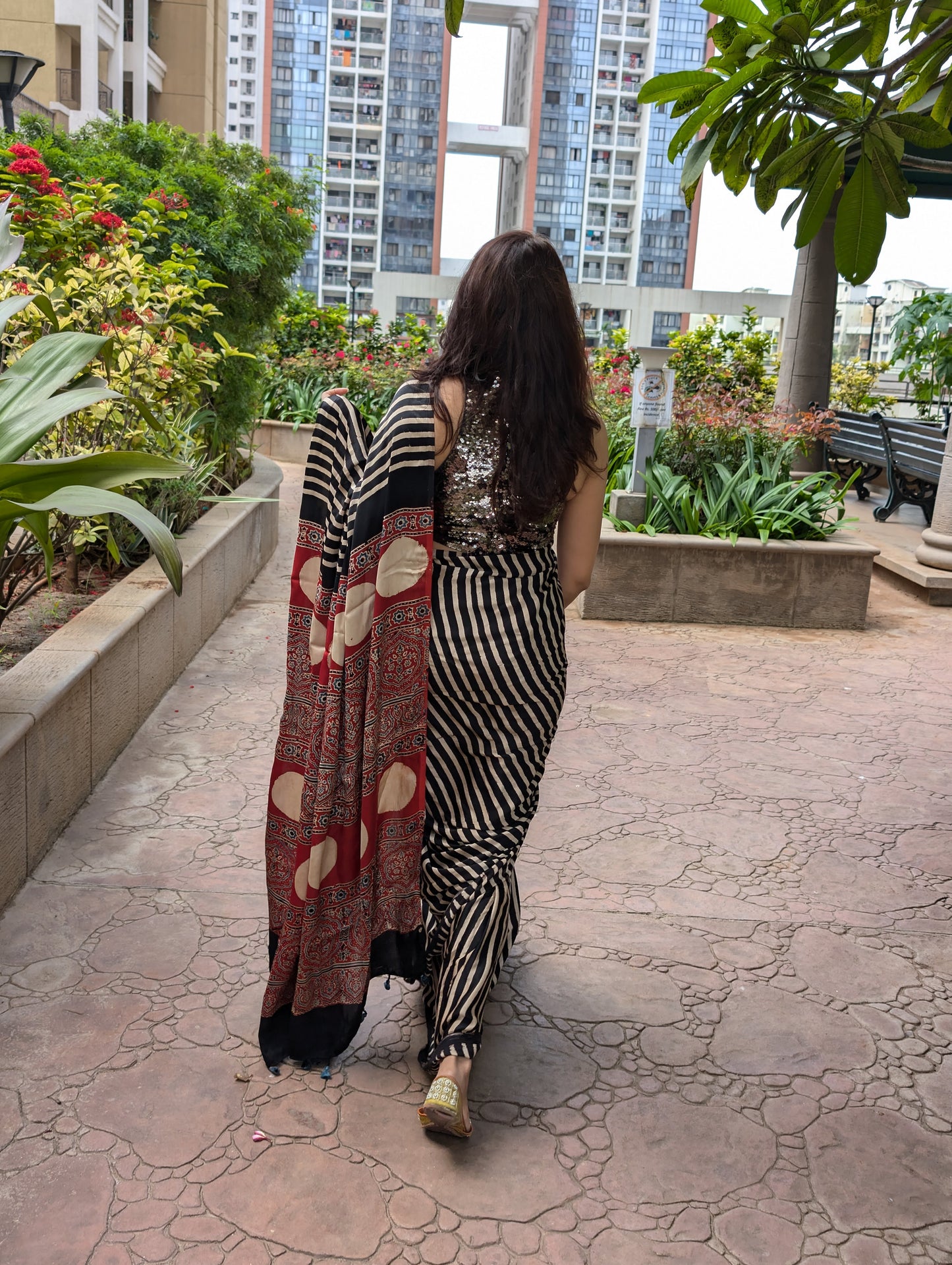 [PRE ORDER ONLY] Ajrakh Saree in Modal Silk - Hand Block Print and Naturally Dyed | TheRangBhoomi