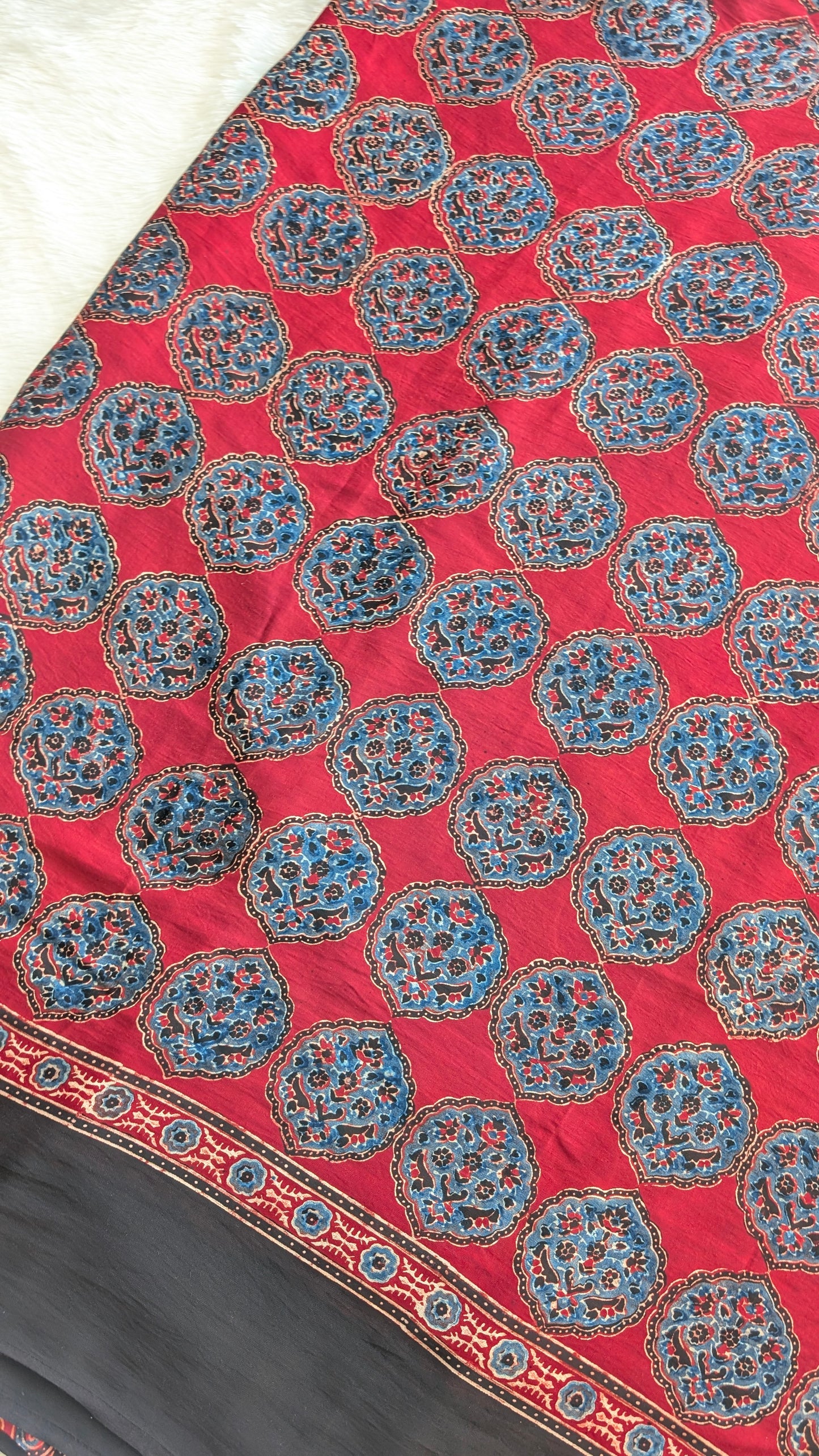 Ajrakh Saree in Modal Silk - Hand Block Print and Naturally Dyed | TheRangBhoomi