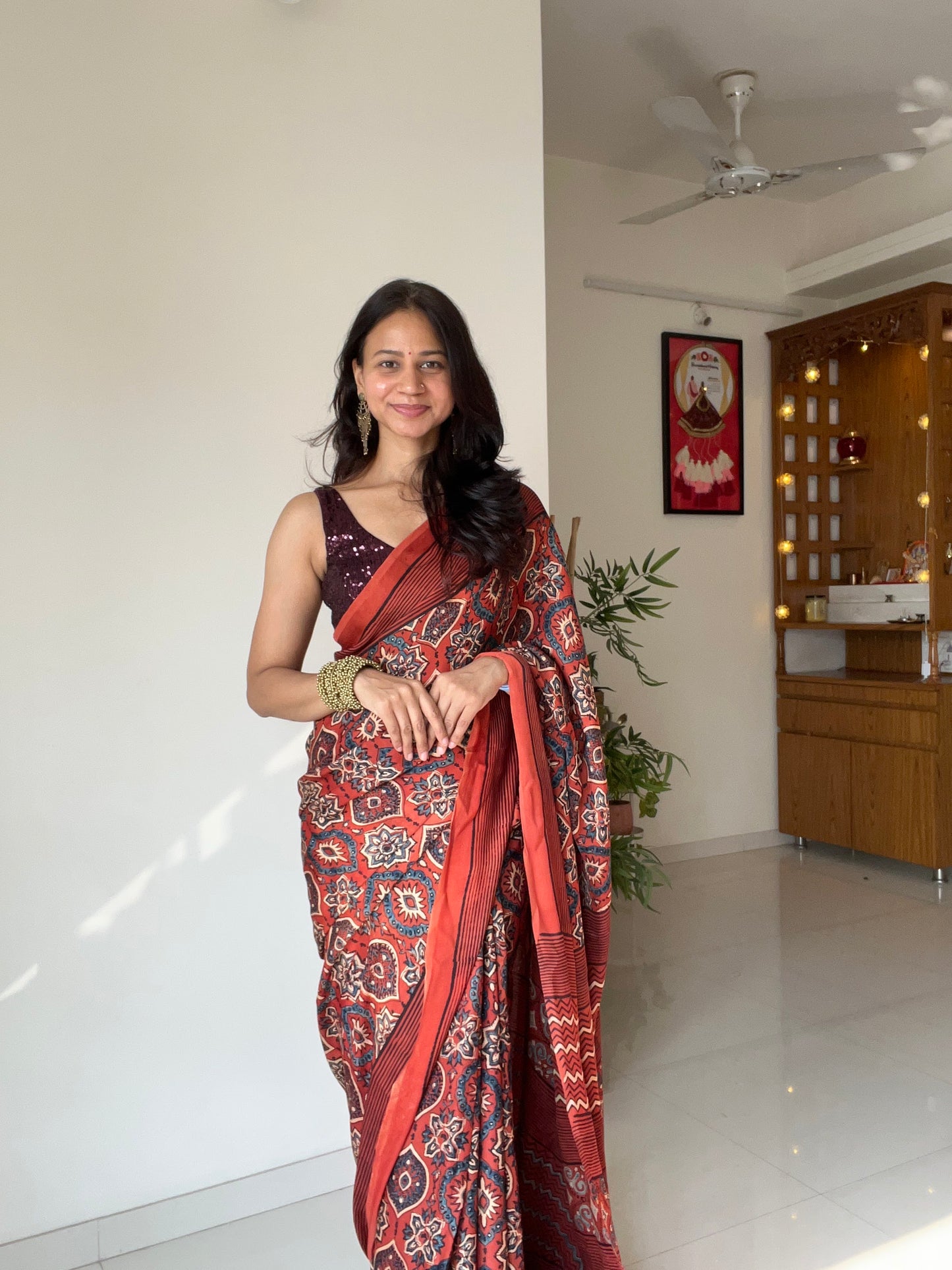 [PRE ORDER ONLY] Ajrakh Saree in Modal Silk - Hand Block Print and Naturally Dyed | TheRangBhoomi