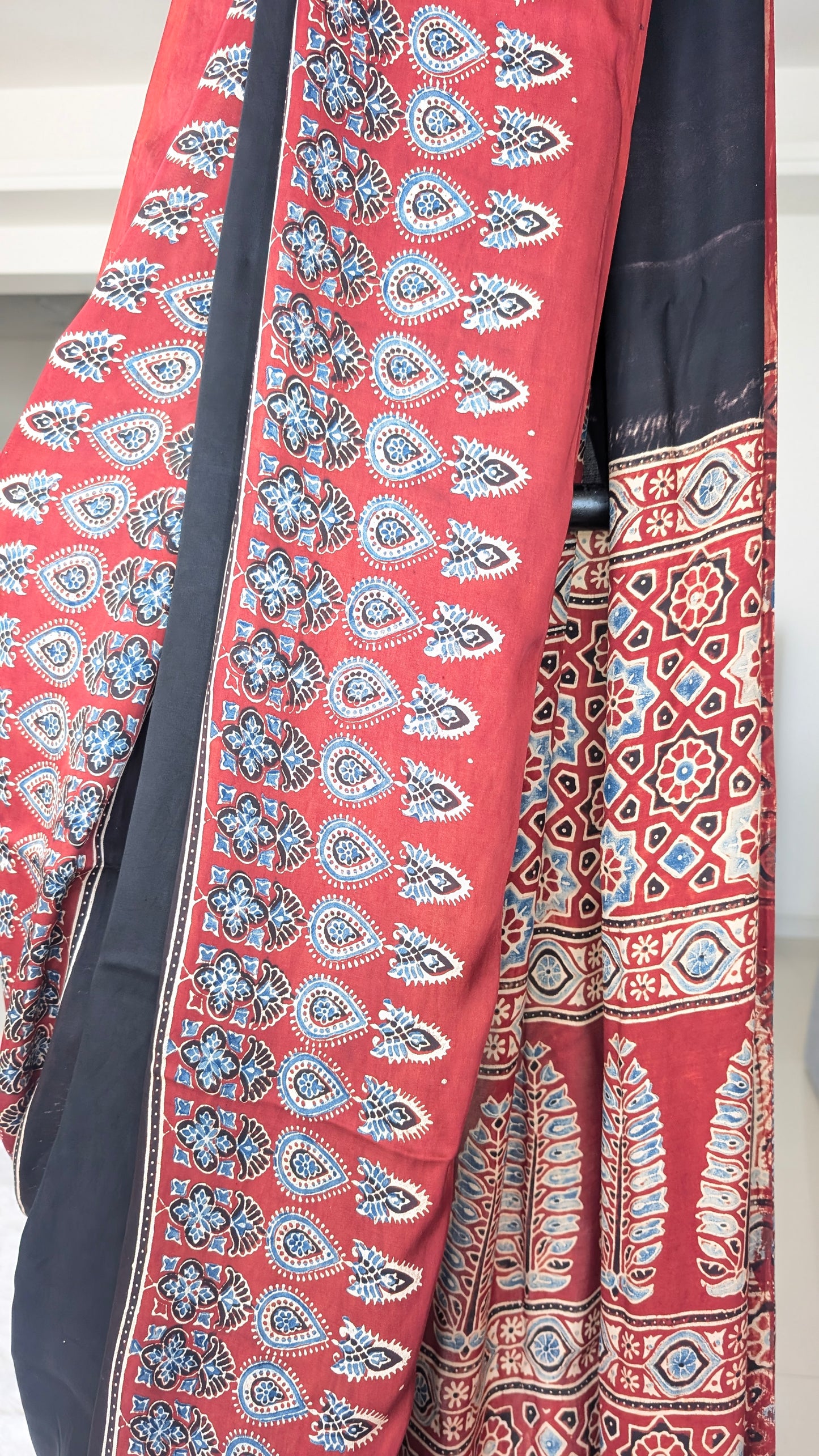 Ajrakh Saree in Modal Silk - Hand Block Print and Naturally Dyed | TheRangBhoomi