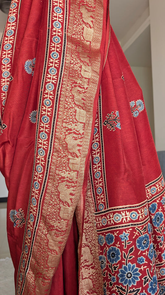 Dola Silk | Ajrakh | Red