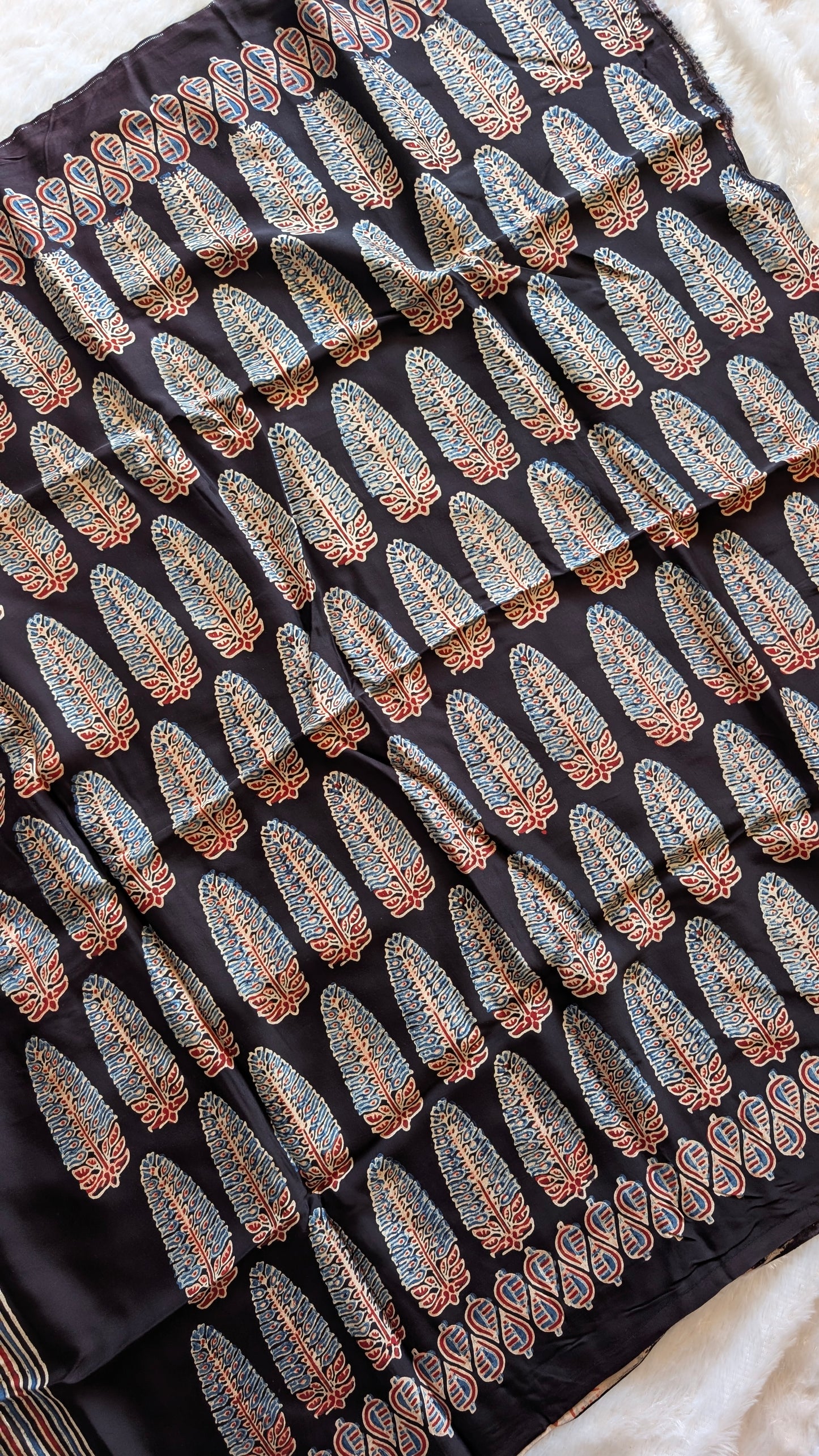 Ajrakh Saree in Modal Silk - Hand Block Print and Naturally Dyed | TheRangBhoomi