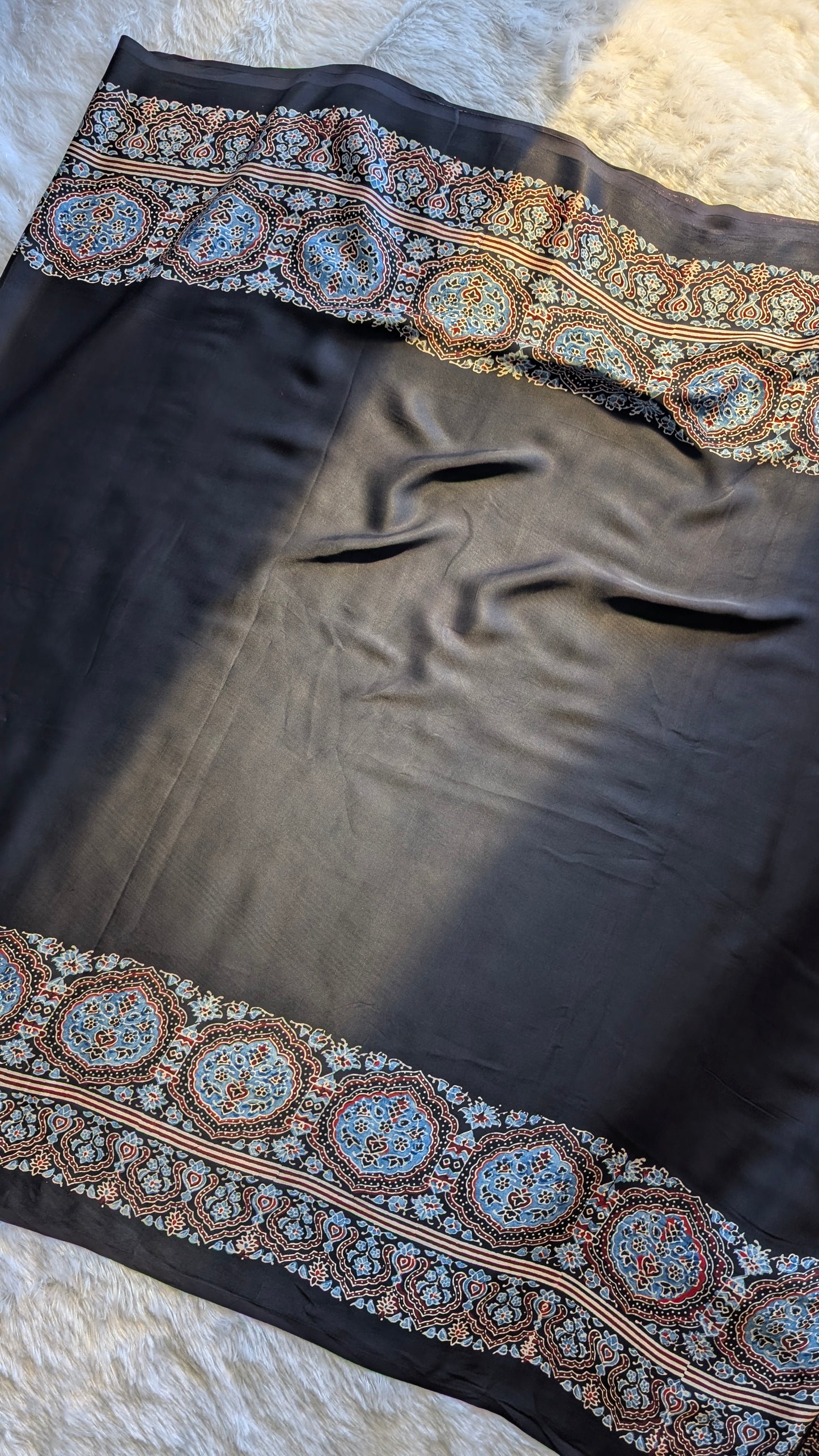 [PRE ORDER ONLY] Ajrakh Saree in Modal Silk - Hand Block Print and Naturally Dyed | TheRangBhoomi