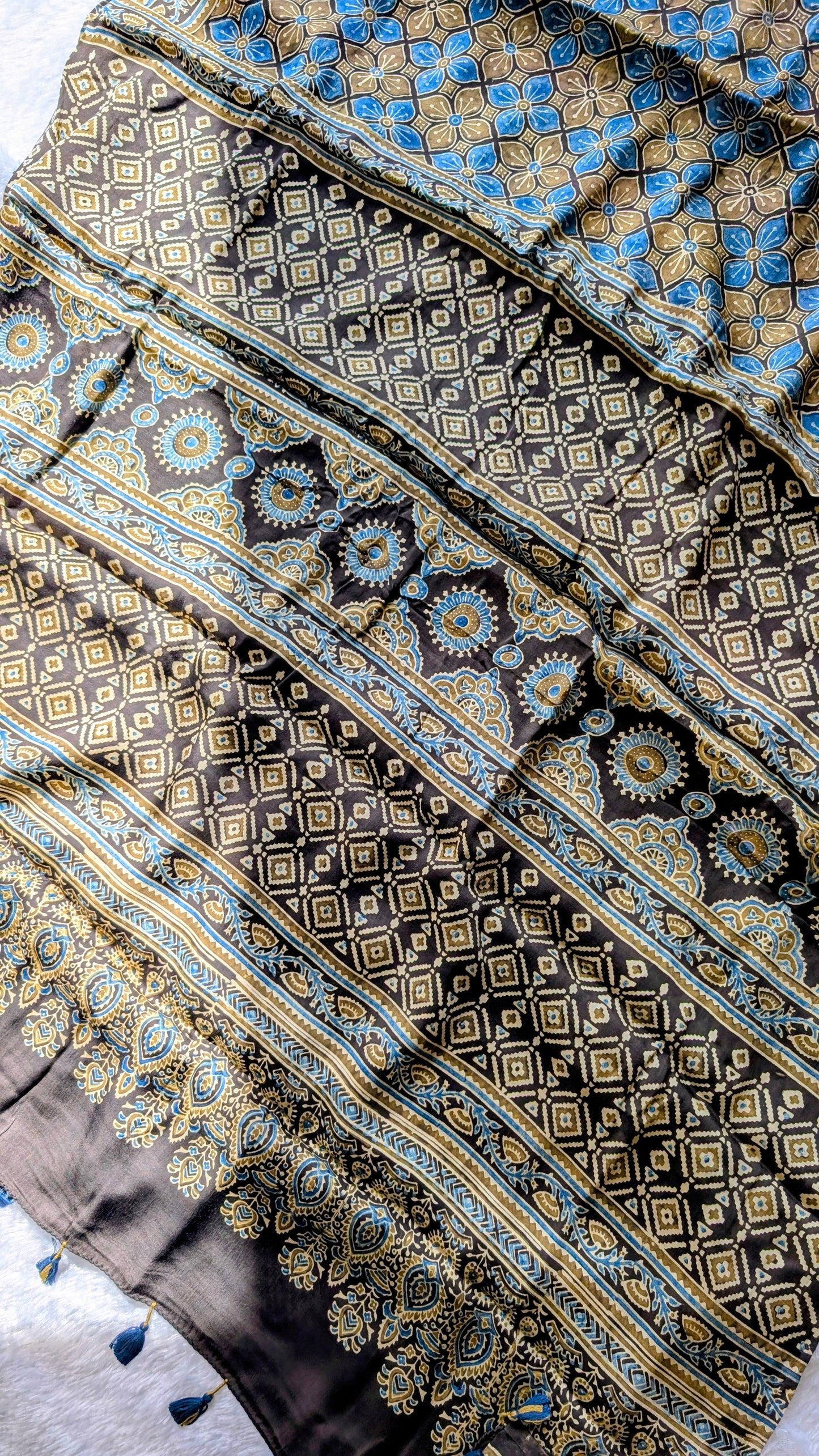 Brown Ajrakh Saree in Modal Silk - Hand Block Print and Naturally Dyed | TheRangBhoomi