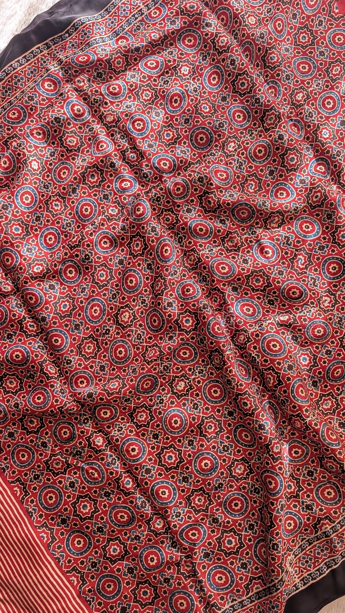 Red Ajrakh Saree in Modal Silk - Hand Block Print and Naturally Dyed | TheRangBhoomi