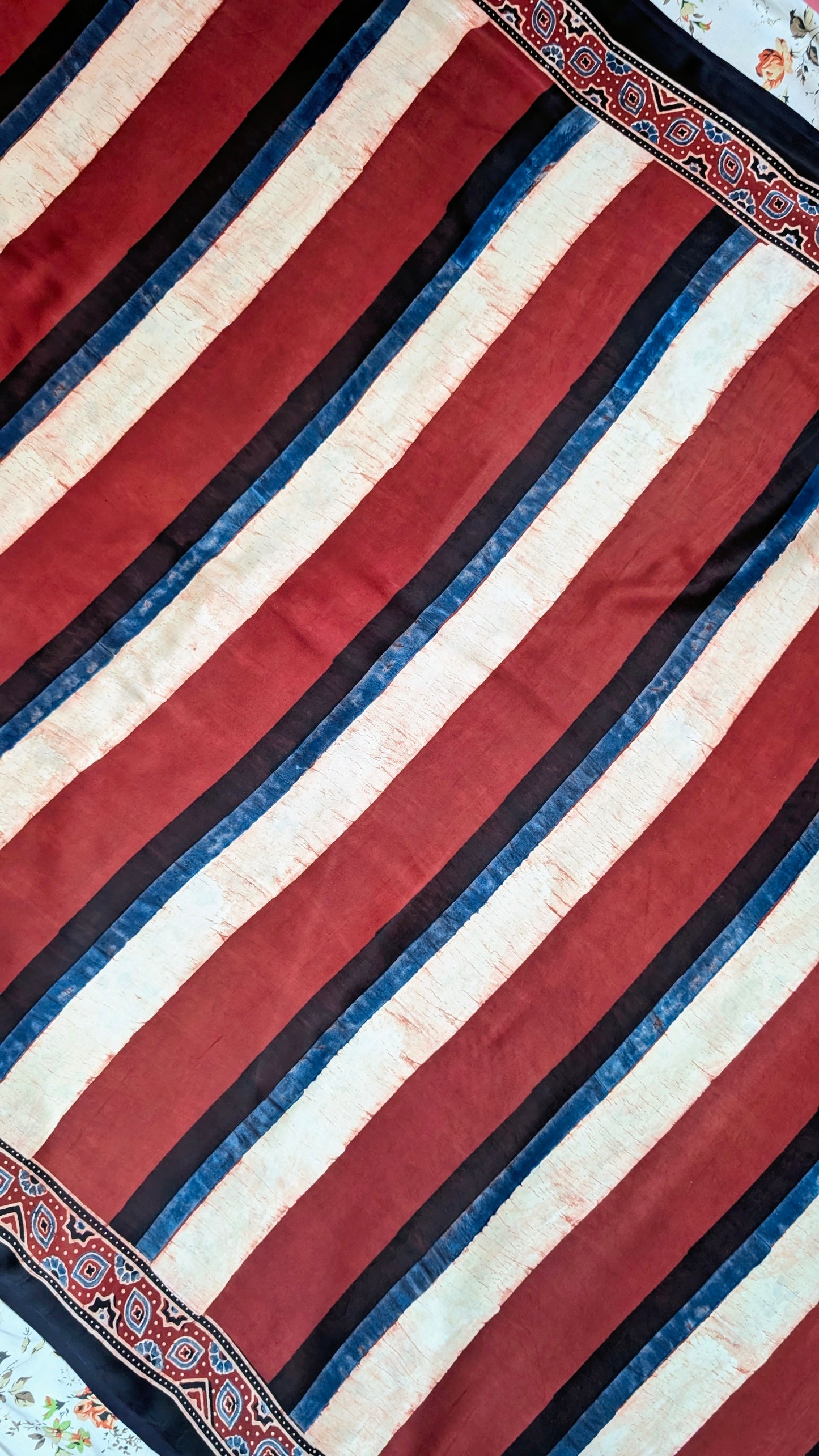 Ajrakh Saree in Modal Silk - Hand Block Print and Naturally Dyed | TheRangBhoomi