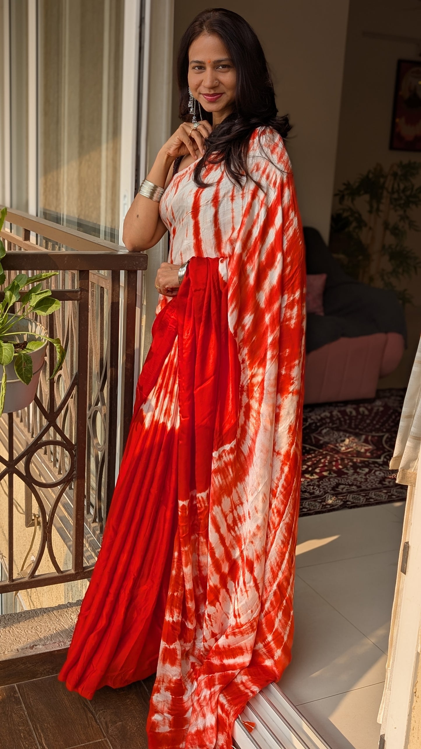 Orange Tie-Dye Saree | Modal Silk