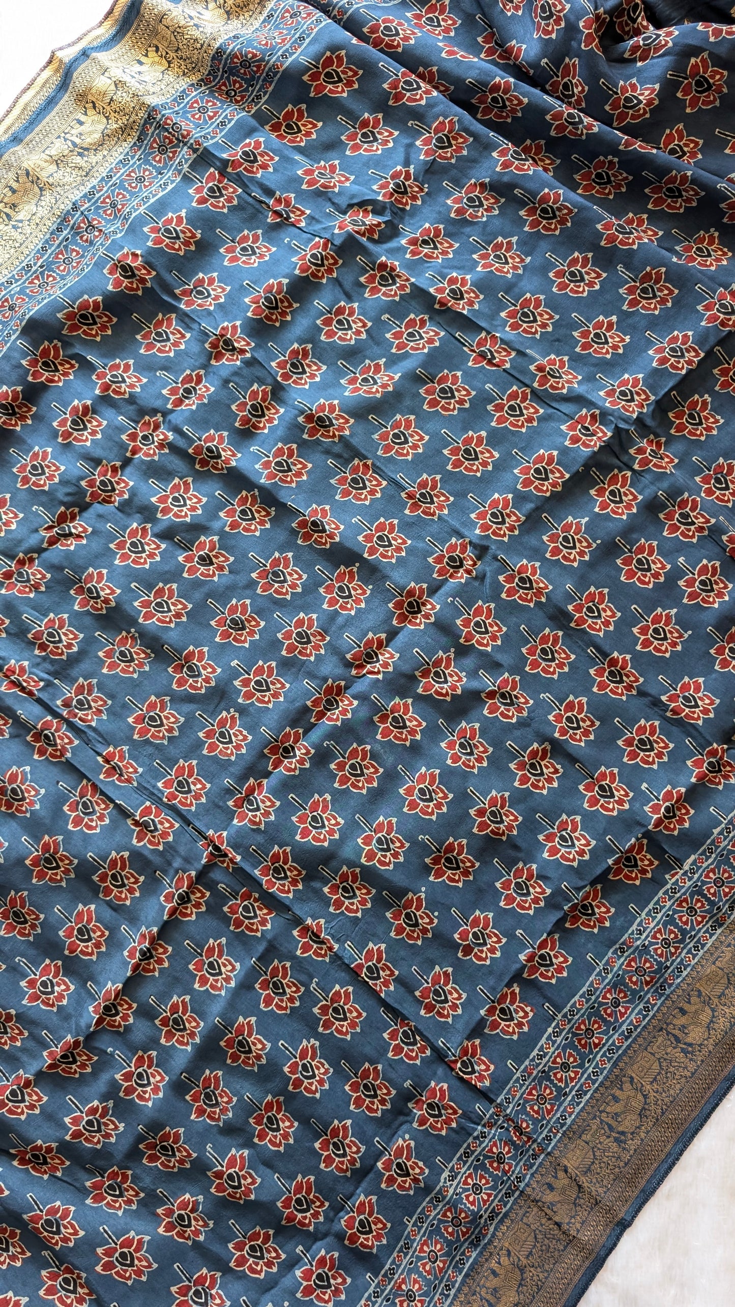Dola Silk | Ajrakh | Blue