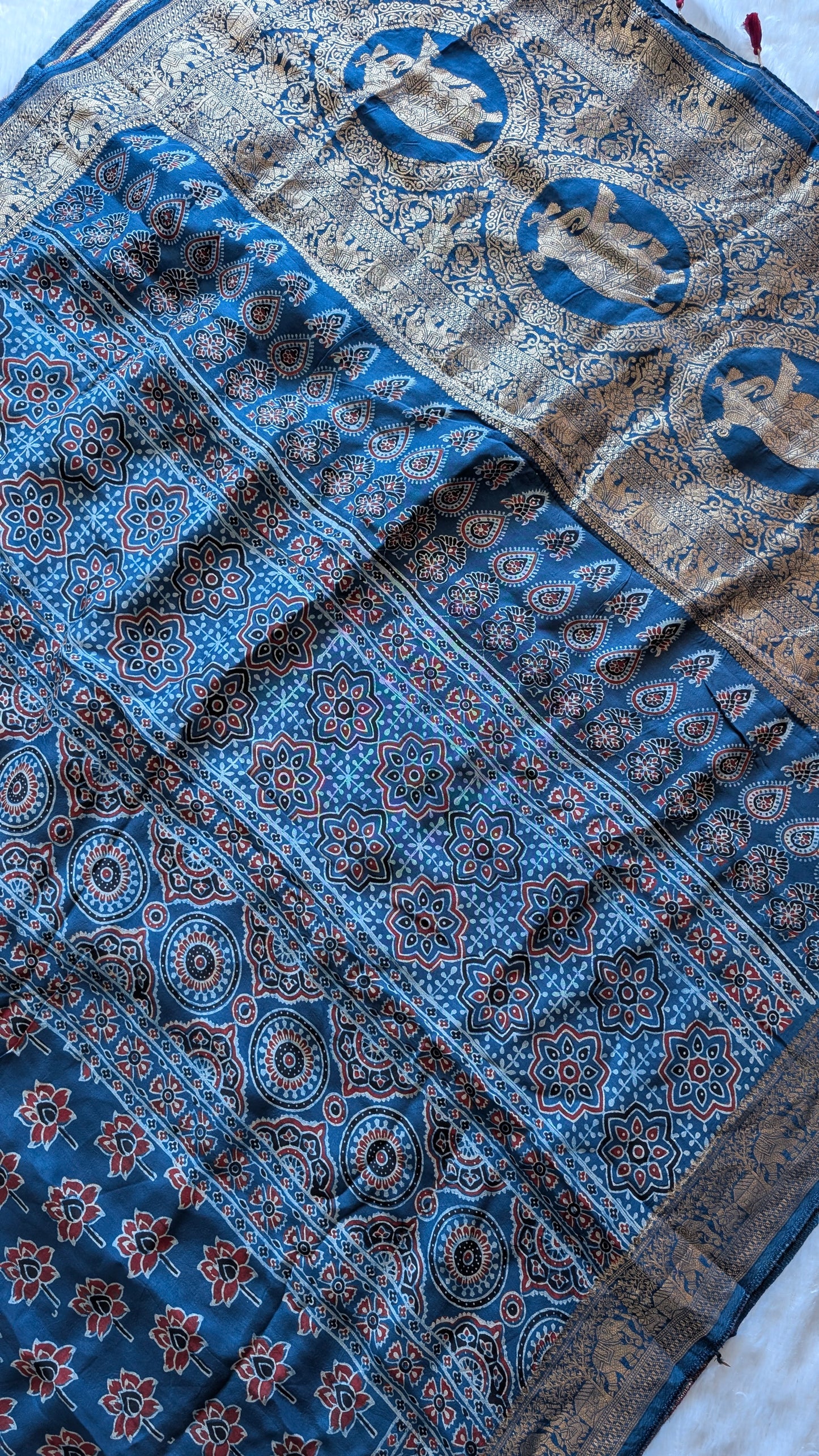 Dola Silk | Ajrakh | Blue