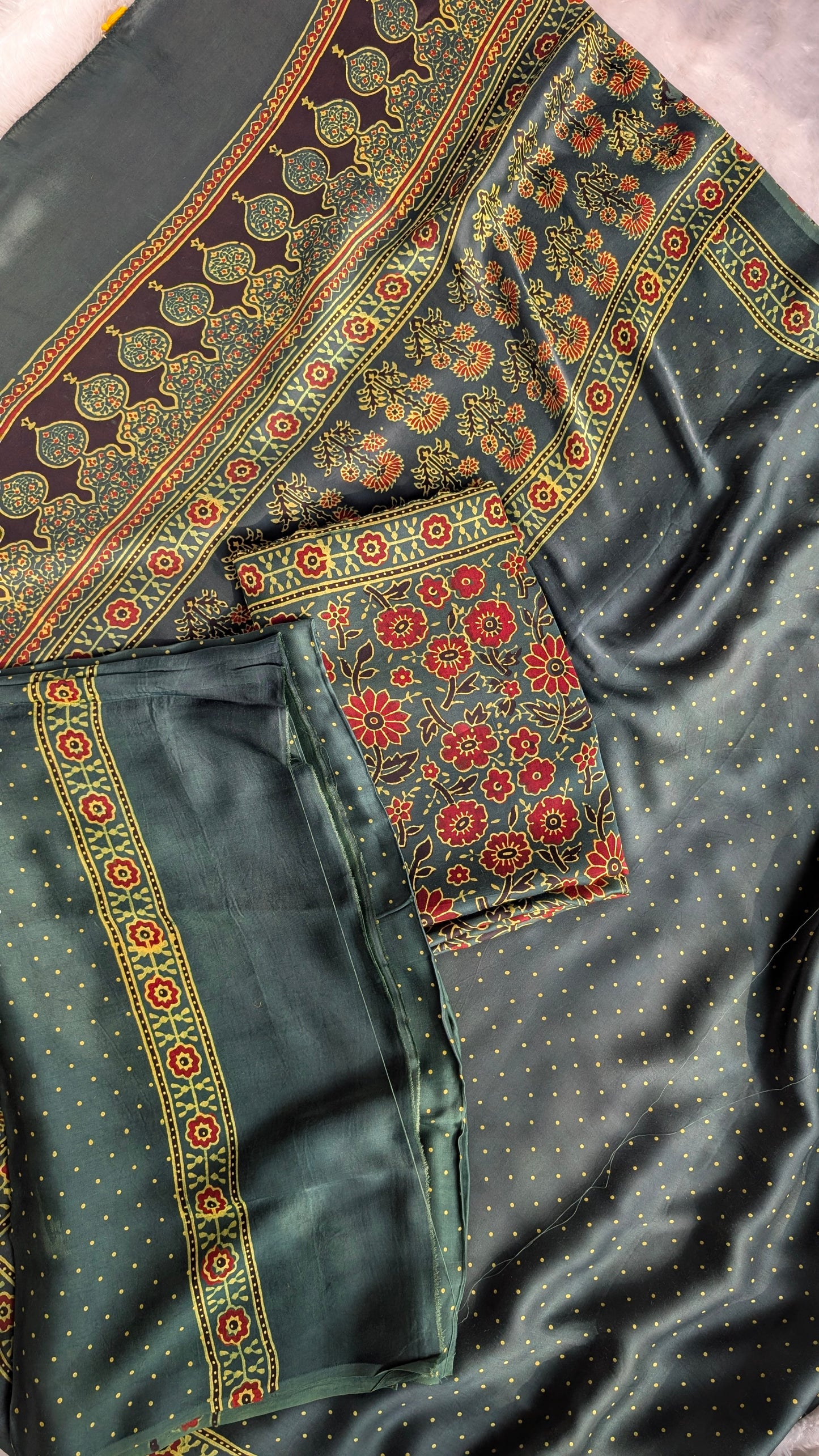 Ajrakh Modal Silk | Suit Set | Green | 3 PC