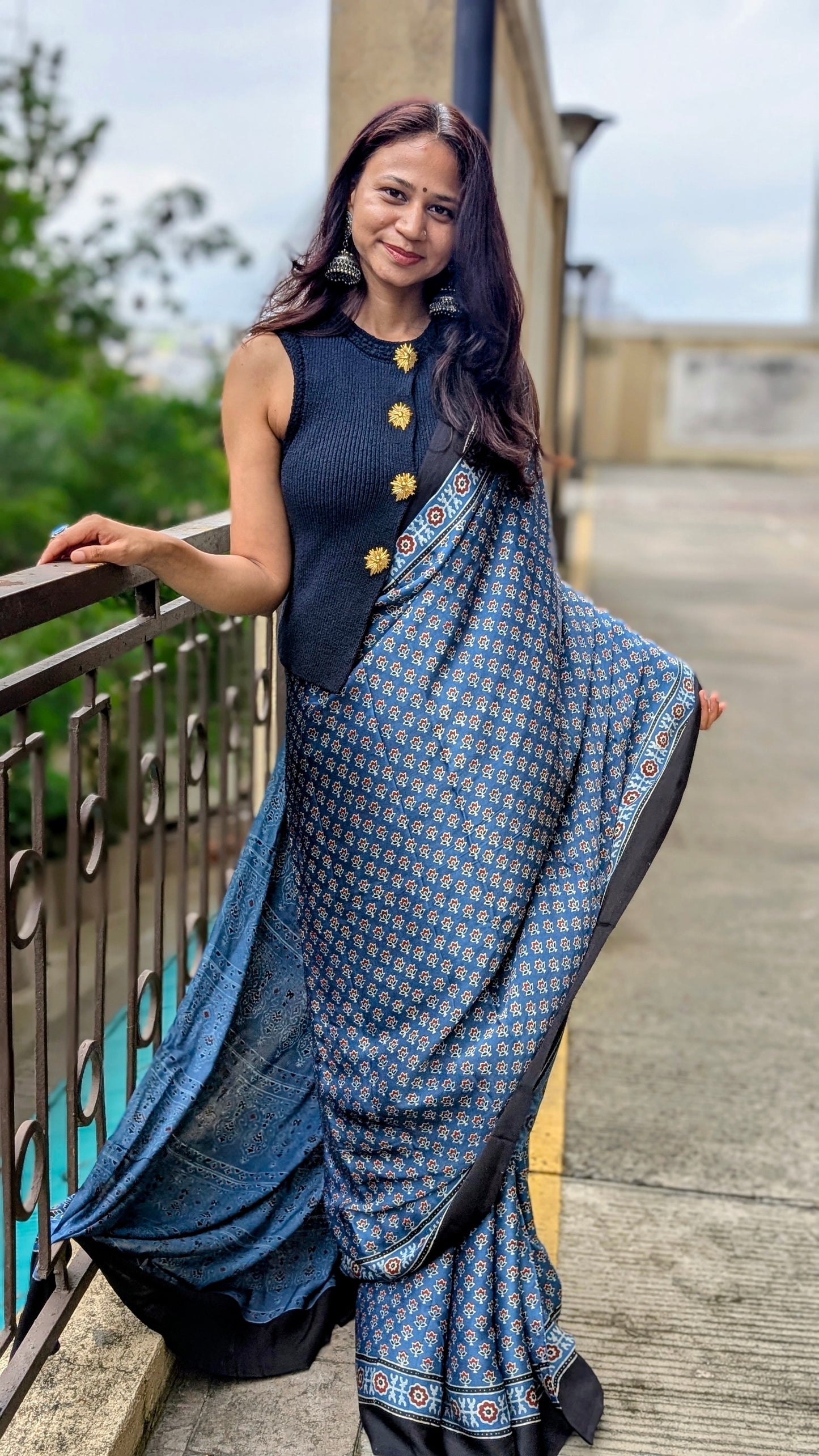 [PRE ORDER ONLY] Ajrakh Saree in Modal Silk - Hand Block Print and Naturally Dyed | TheRangBhoomi