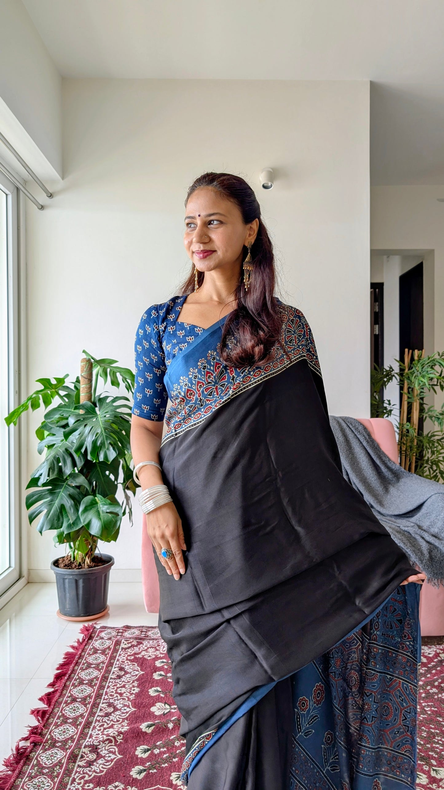 [PRE ORDER ONLY] Ajrakh Saree in Modal Silk - Hand Block Print and Naturally Dyed | TheRangBhoomi