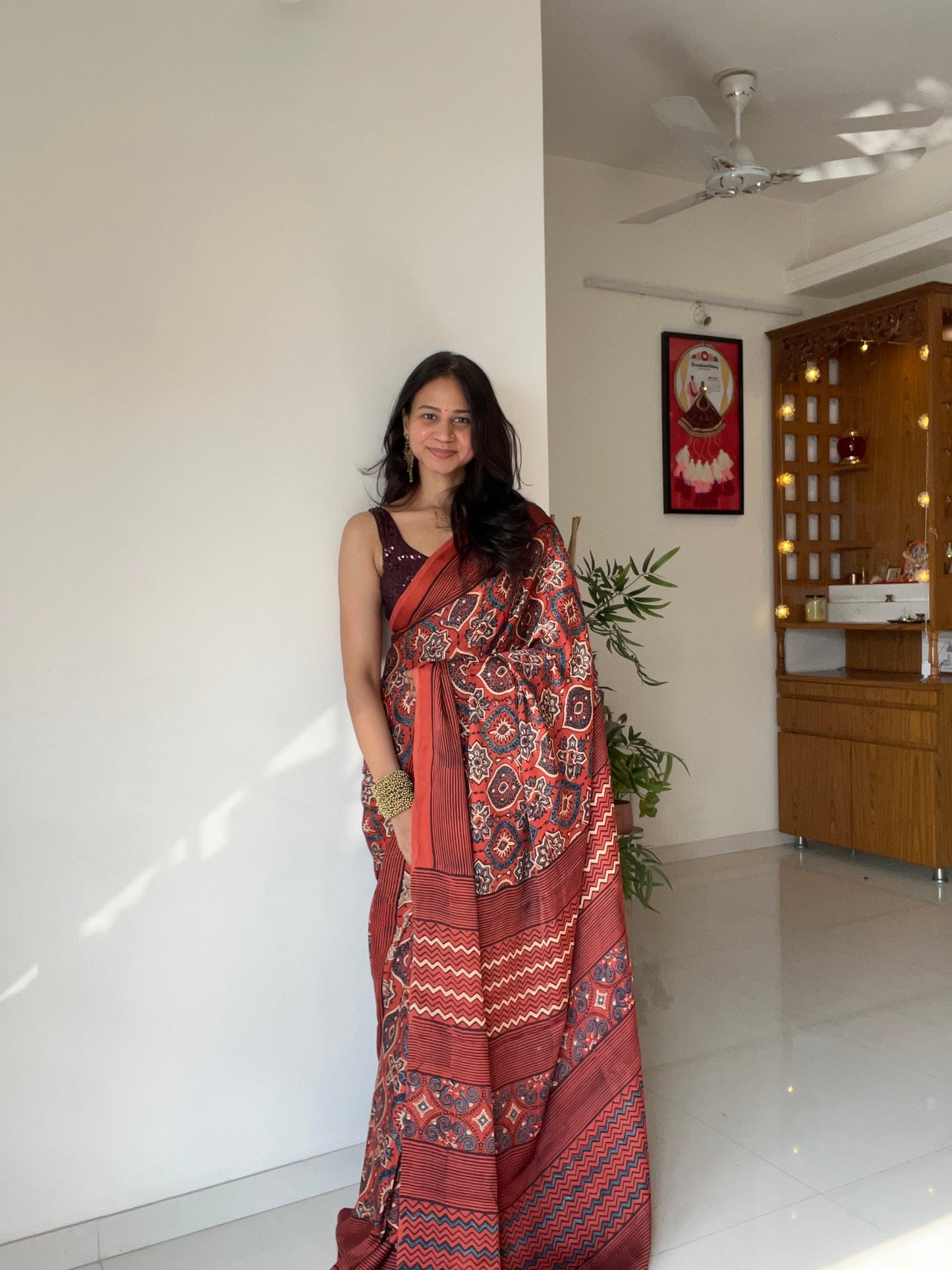 [PRE ORDER ONLY] Ajrakh Saree in Modal Silk - Hand Block Print and Naturally Dyed | TheRangBhoomi