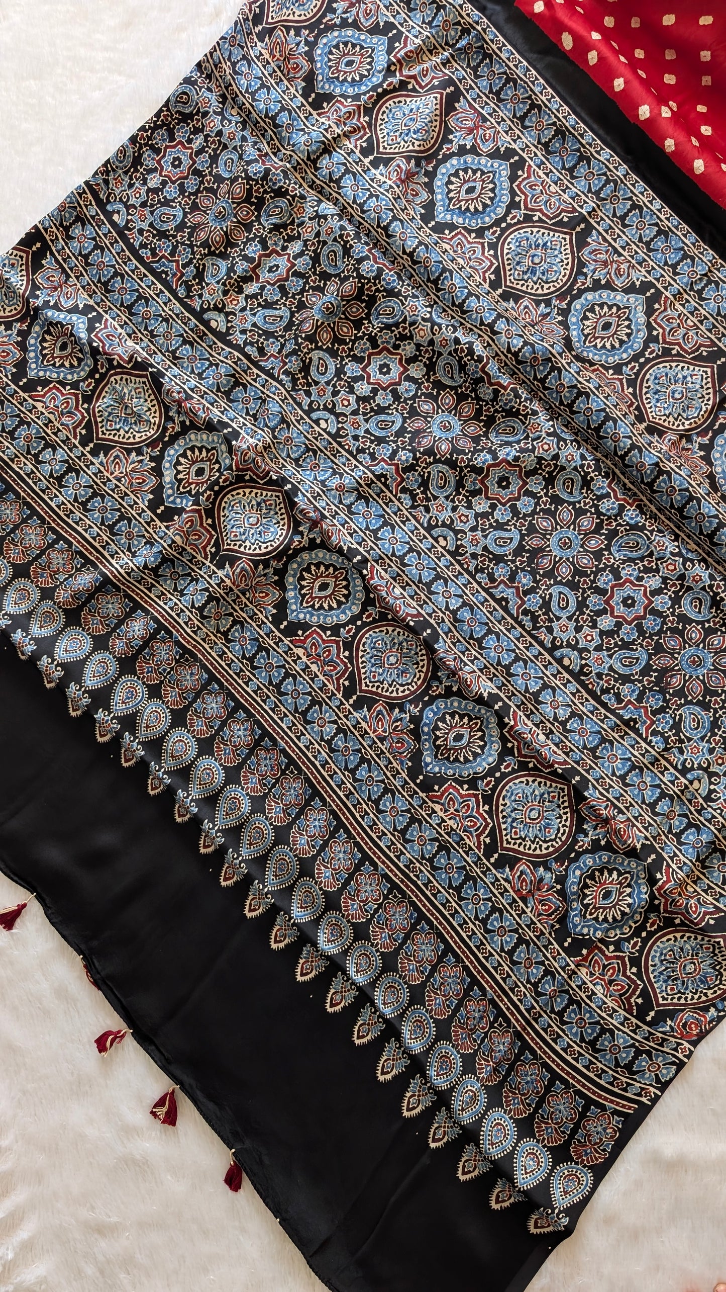 Blue Bandhani Saree with Ajrakh Pallu | TheRangBhoomi Fusion Saree (Copy)