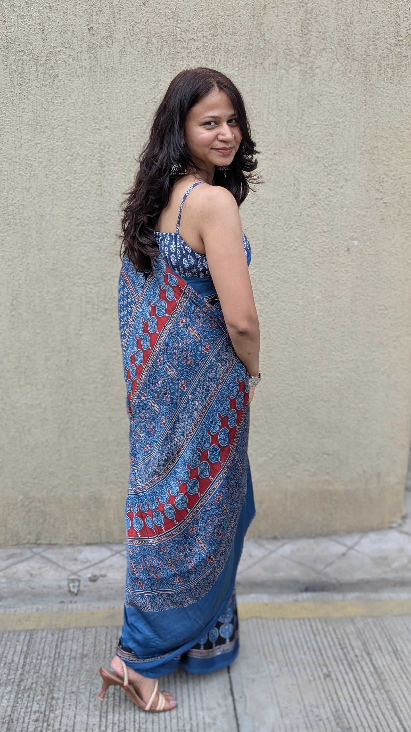 [PRE ORDER ONLY] Ajrakh Saree in Modal Silk - Hand Block Print and Naturally Dyed | TheRangBhoomi