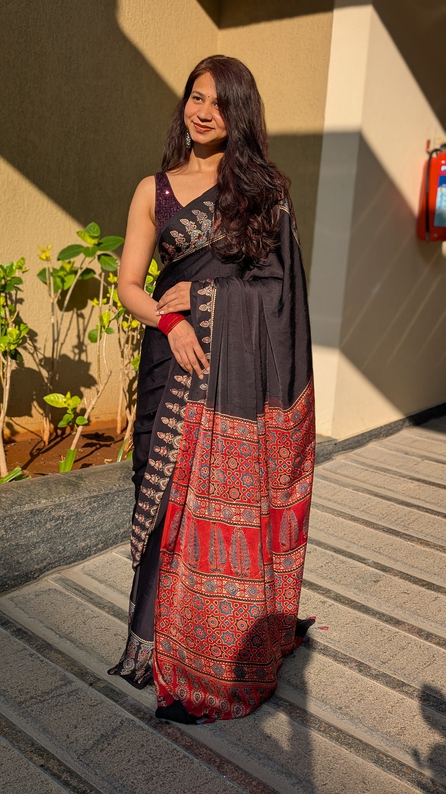 [PRE ORDER ONLY] Ajrakh Saree in Modal Silk - Hand Block Print and Naturally Dyed | TheRangBhoomi