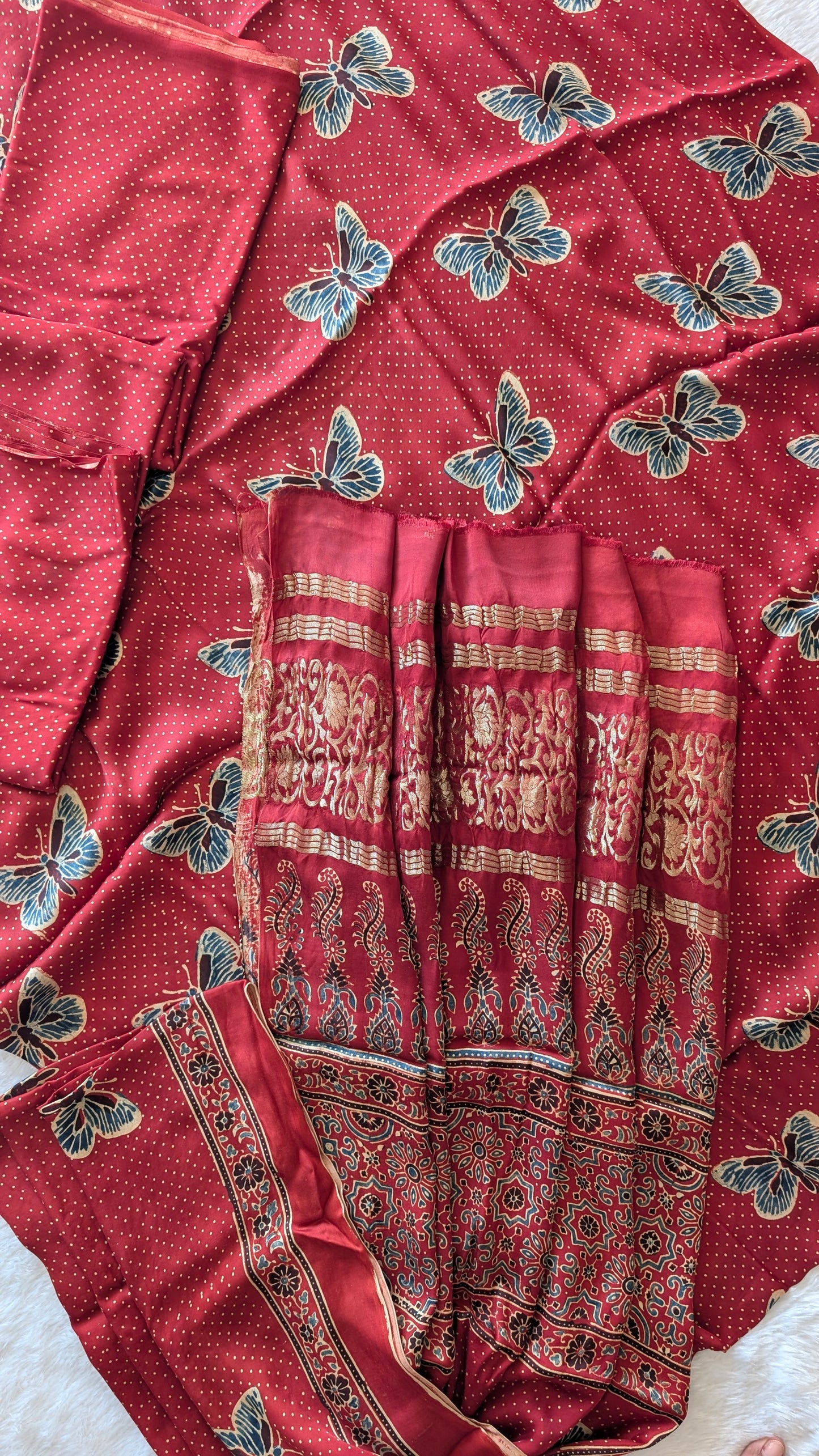 Ajrakh Modal Silk | Suit Set | Butterfly | 3 PC