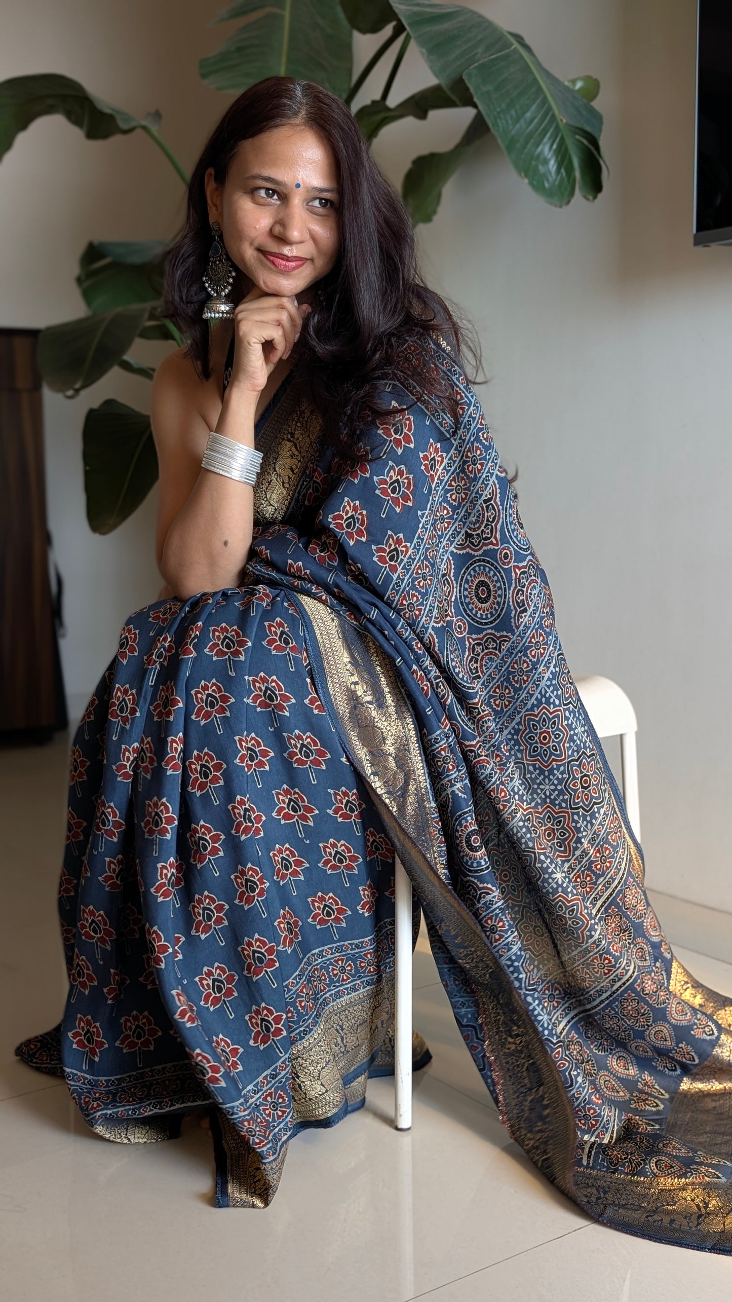 Dola Silk | Ajrakh | Blue
