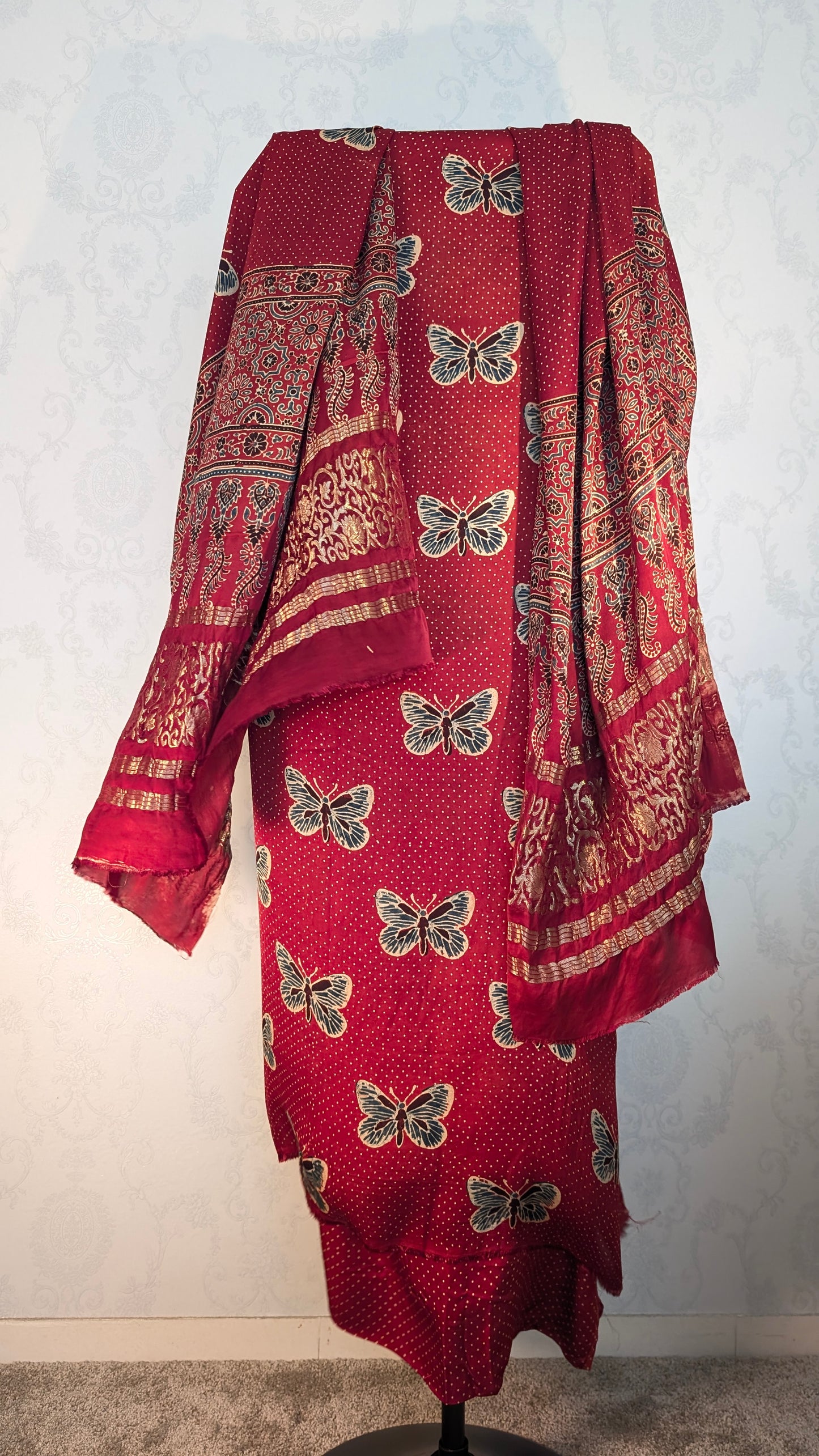 Ajrakh Modal Silk | Suit Set | Butterfly | 3 PC