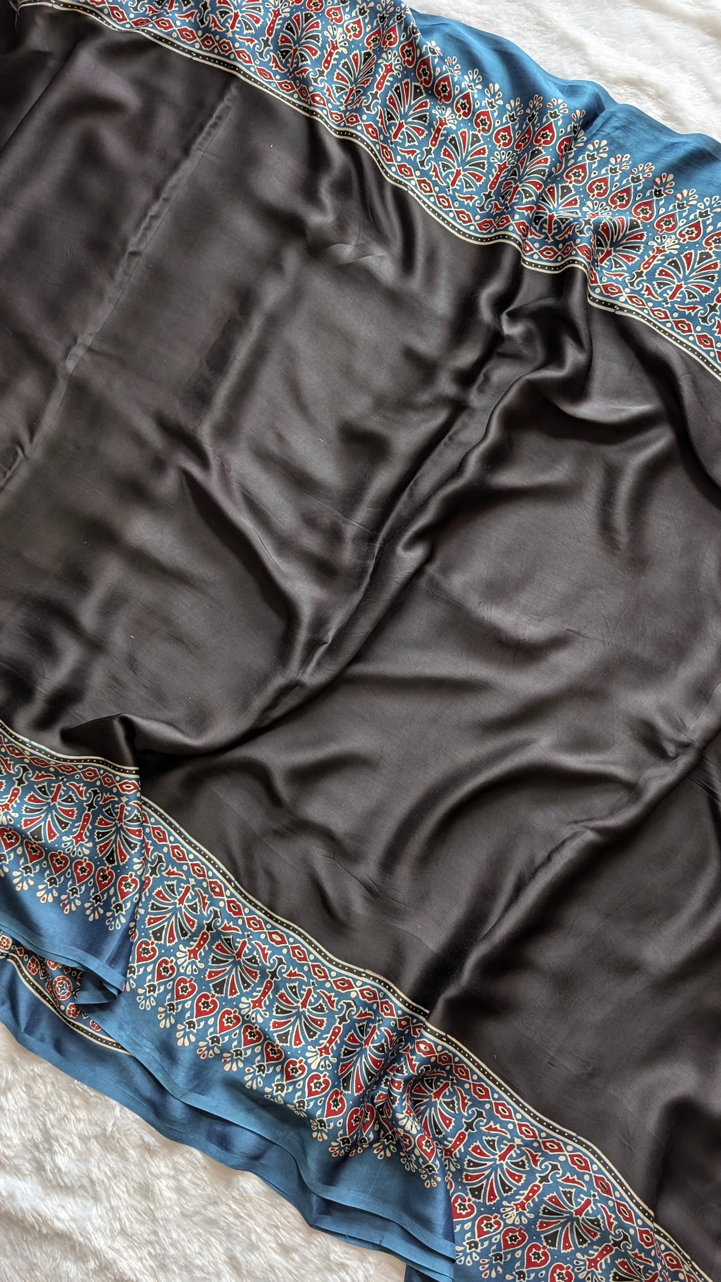 [PRE ORDER ONLY] Ajrakh Saree in Modal Silk - Hand Block Print and Naturally Dyed | TheRangBhoomi