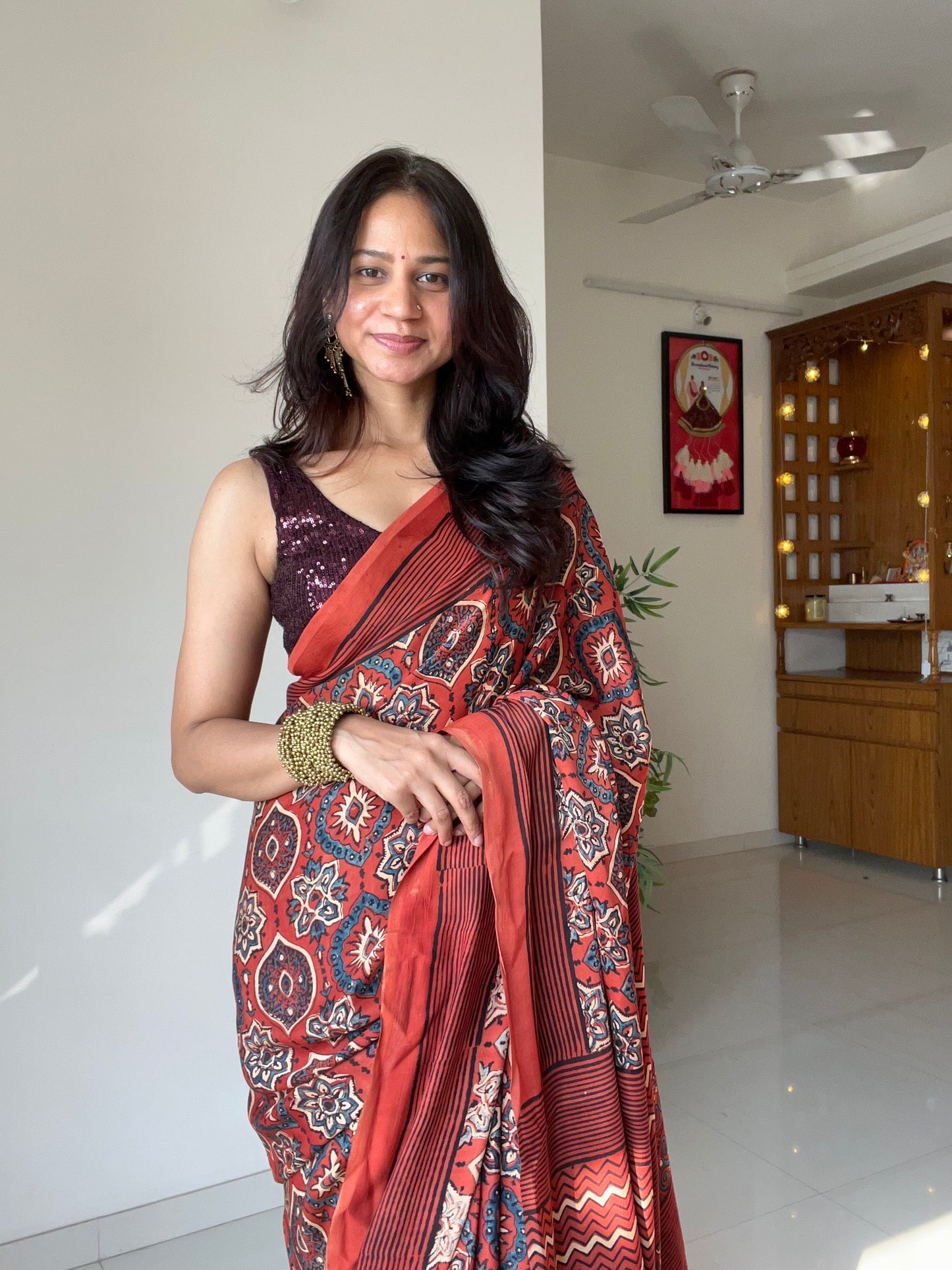 [PRE ORDER ONLY] Ajrakh Saree in Modal Silk - Hand Block Print and Naturally Dyed | TheRangBhoomi