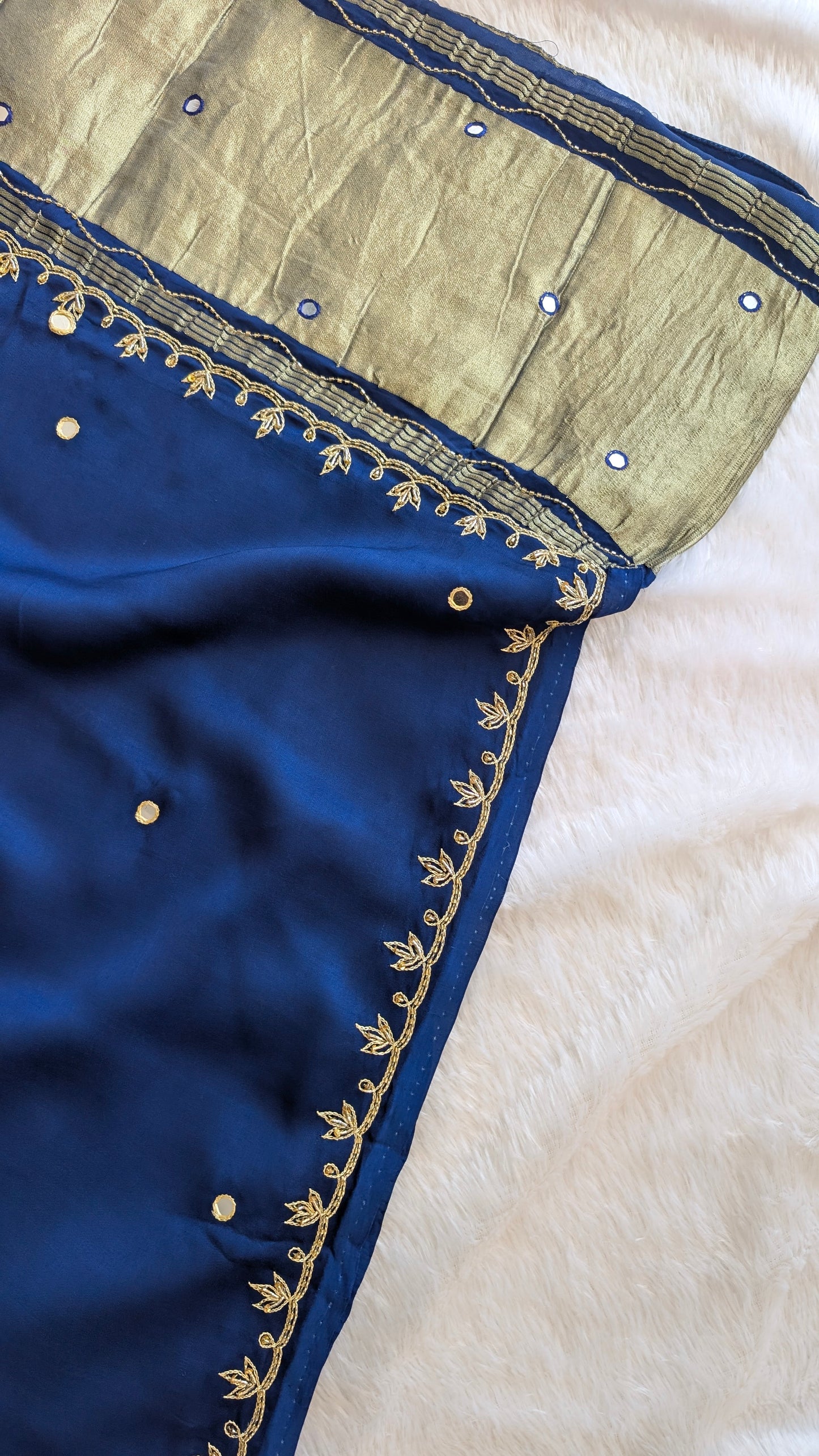 Navy Blue Hand Embroidery Saree in Modal Silk | TheRangBhoomi