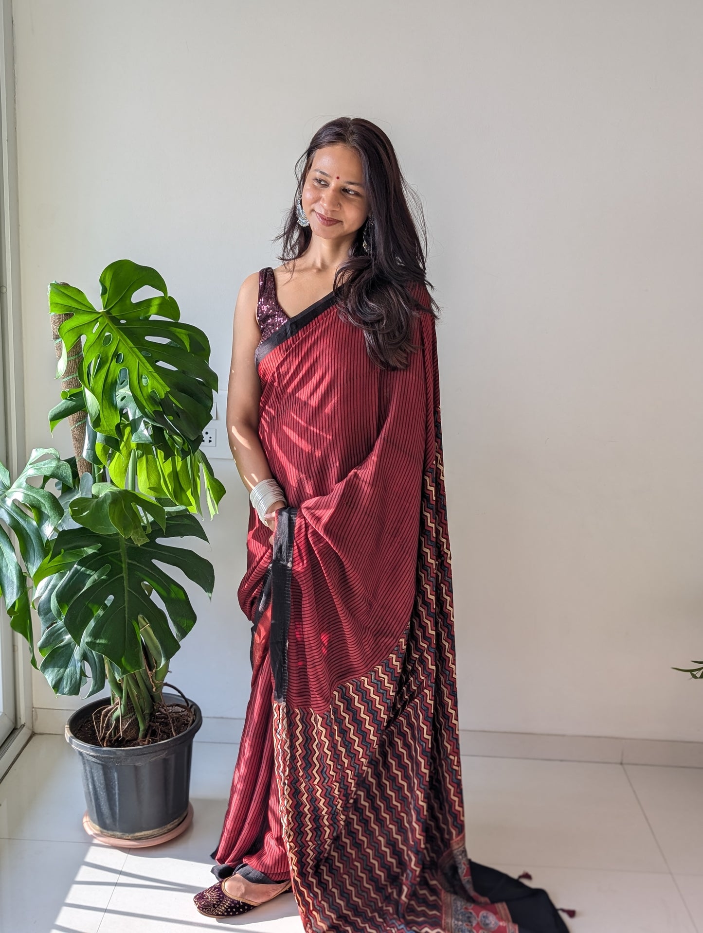 [PRE ORDER ONLY] Ajrakh Saree in Modal Silk - Hand Block Print and Naturally Dyed | TheRangBhoomi